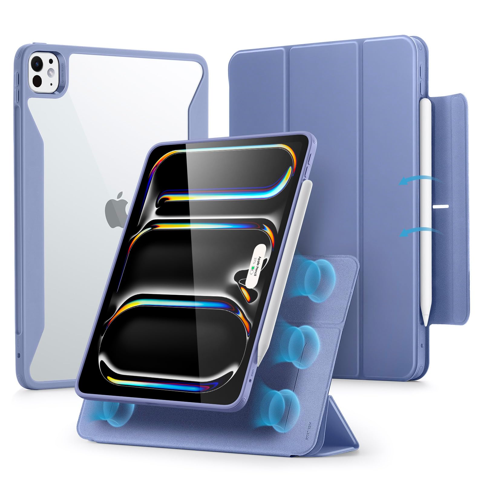 Esr For Ipad Pro 11 Inch Case 2024 5Th Gen (M4), Ipad Pro 11 Case With Pencil Holder, Removable Magnetic Cover, Vertical Stand, Fully Supports Pencil Pro And Pencil(Usb C), Rebound 360 Series, Purple