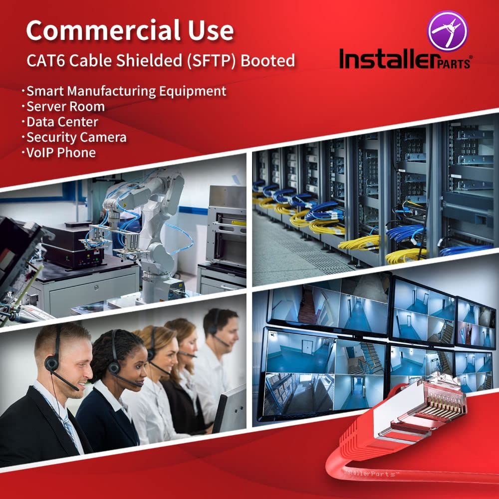 Installerparts (5 Pack Ethernet Cable Cat6 Cable Shielded (Sstp/Sftp) Booted 1 Ft   Red   Professional Series   10Gigabit/Sec Ne