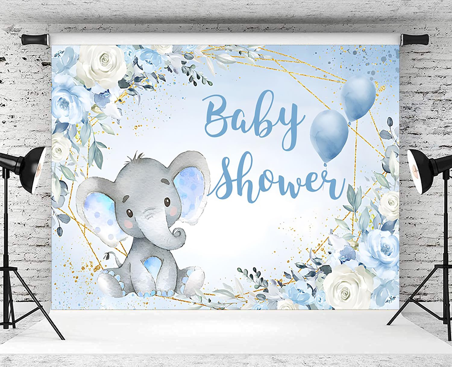 8X6Ft Elephant Boy Baby Shower Backdrop Blue Flower Elephant Baby Shower Party Photography Background For Newborn Baby Banner De