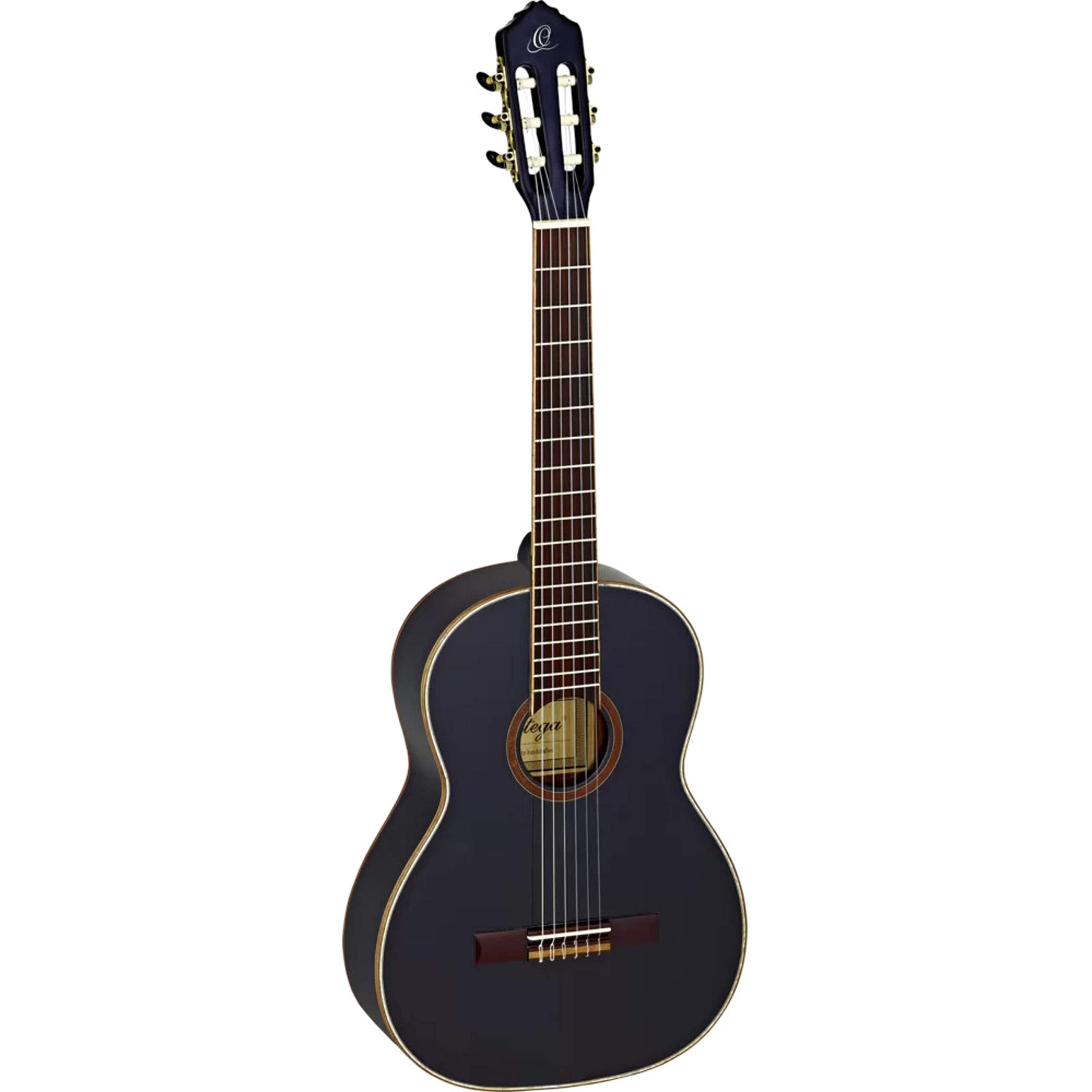 Ortega Guitars 6 Family Series Full Size Slim Neck Nylon String Classical Guitar W/Bag, Right, Spruce Top-Black-Gloss, (R221Bk)