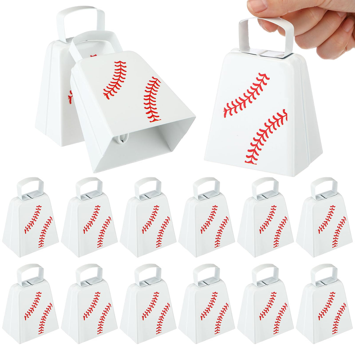 Boao 12 Pcs Baseball Cowbells Bulk 4 Inch Metal Cowbells With Handle Novelty Cow Bells Noise Makers Loud Bell Hand Percussion Fo