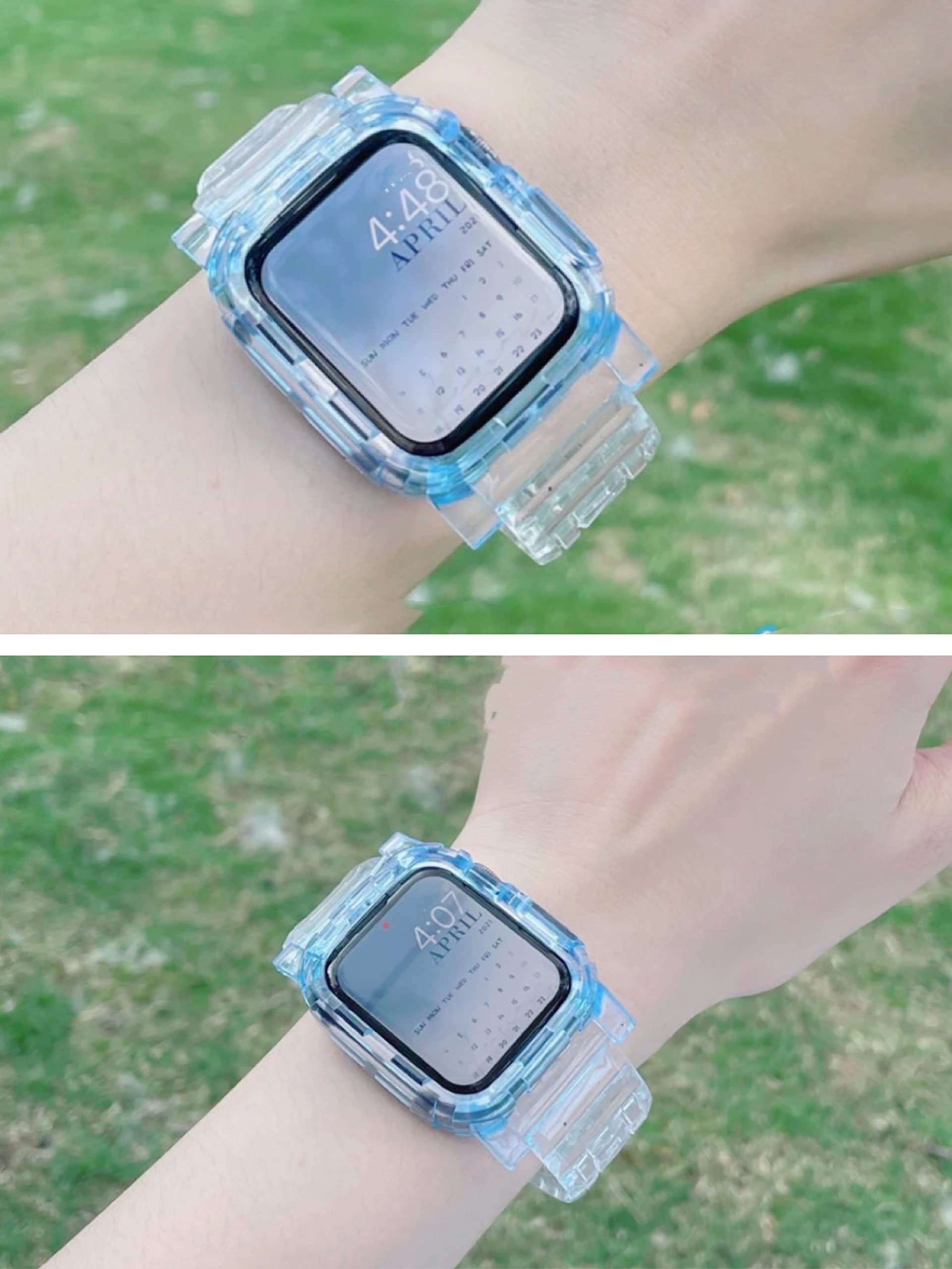 Blingbrione Band Compatible Apple Watch Strap With Case 45Mm/42Mm/44Mm,Silicone Soft Sport Loop Jelly Clear Wristband Women Man