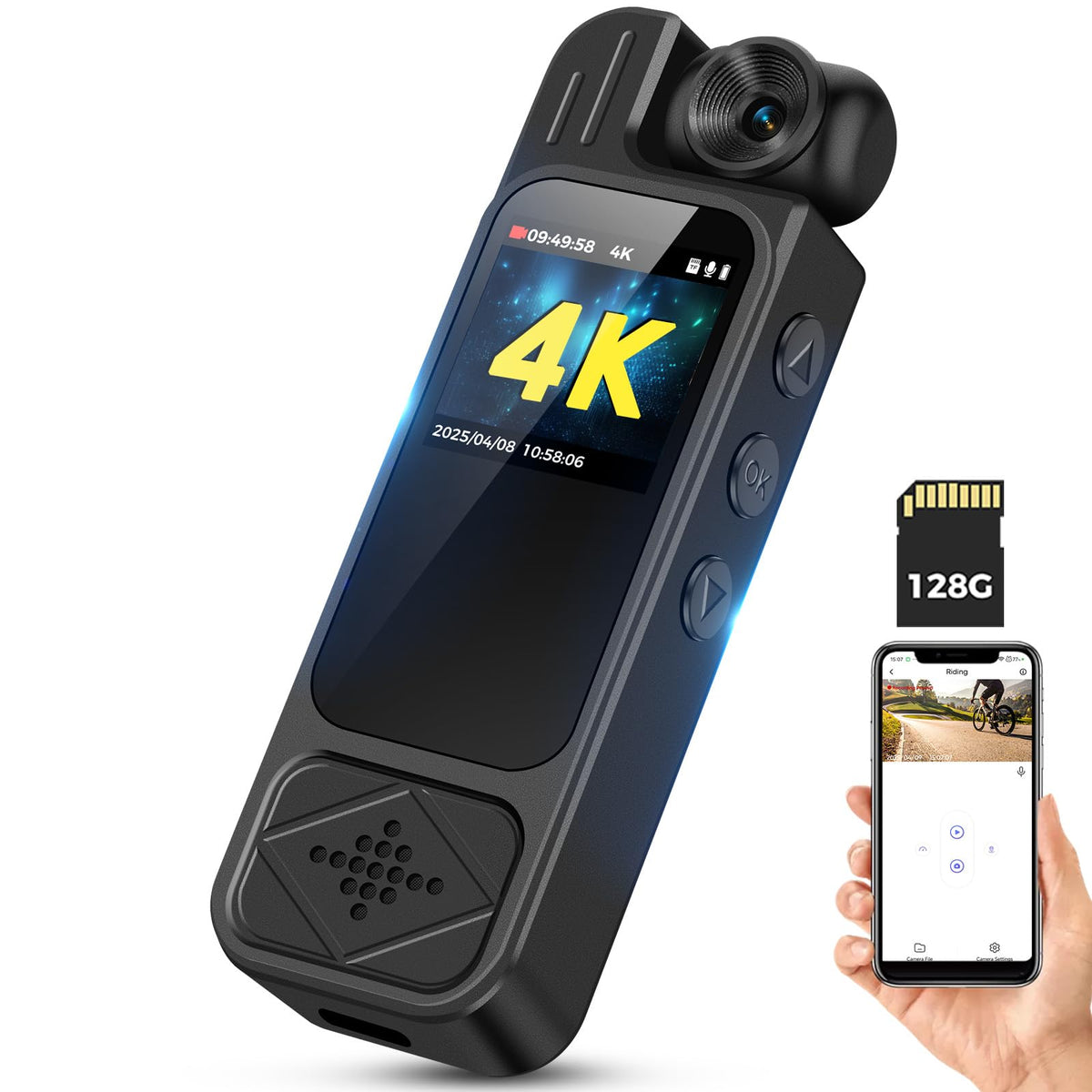 Rgjzkgn 4K Body Camera With Audio And Video Recording: Body Cam, Wifi Support, Night Vision, 180 Rotating Lens, 7Hr Battery Body