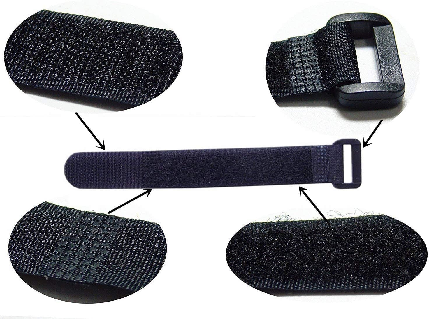 25Pcs Black Reusable Fastening Cable Straps, Hook And Loop Cable Tie Down Straps 1'' X 18''