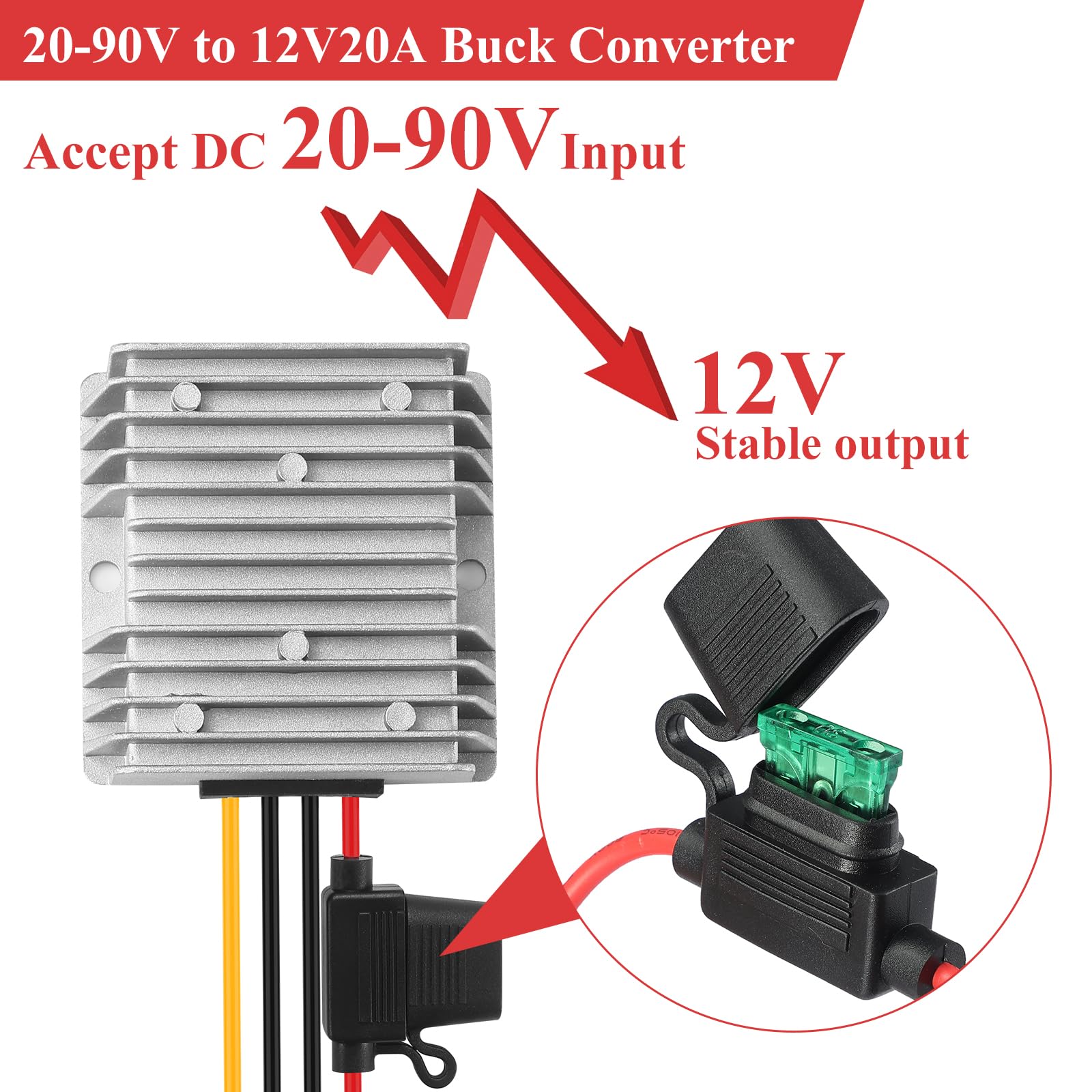 Mzhou Dc 20 90V To 12V Step Down Converter,20V 24V 48V 60V 72V 84V 90V Buck To 12V Converter 20A Max,12V Step Down Converter,Vol
