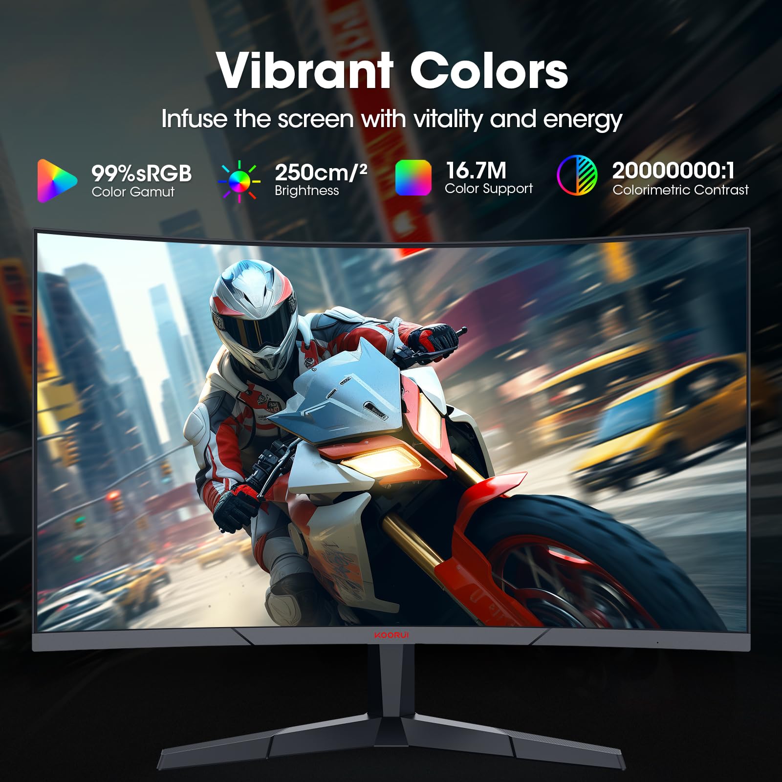 Koorui Curved 27 Inch Gaming Monitor, Full Hd 1080P R1500 180Hz Va Computer Monitor, 99% Srgb, Built In Adaptive Sync, 1 X Displ