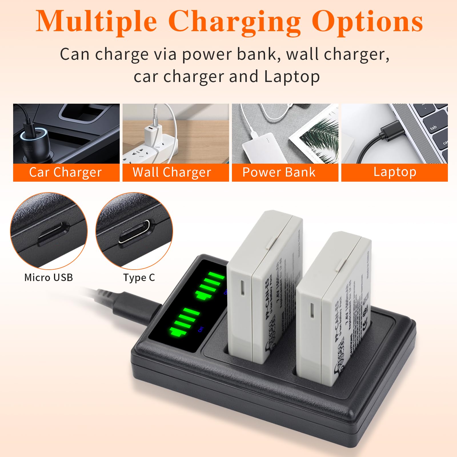 Pickle Power Lp E5 Battery And Smart Led Display Dual Channel Charger Compatible With Canon Eos Rebel Xsi, Rebel T1I, Rebel Xs,