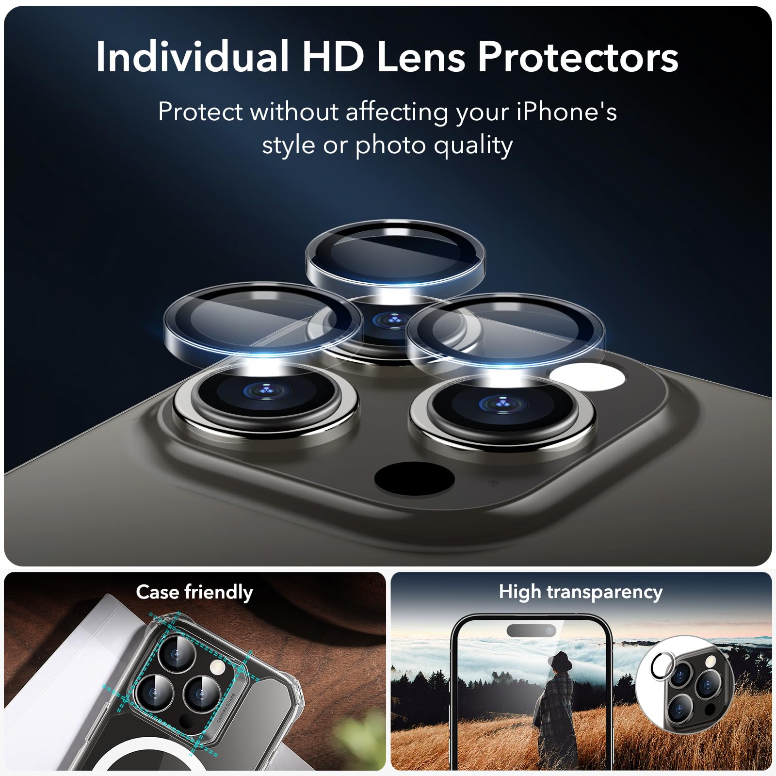 Esr 3+1 Pack For Iphone 15 Pro Screen Protector, [9H Hardness] [Military Grade Shatterproof] Full Coverage Ultra-Tough Tempered