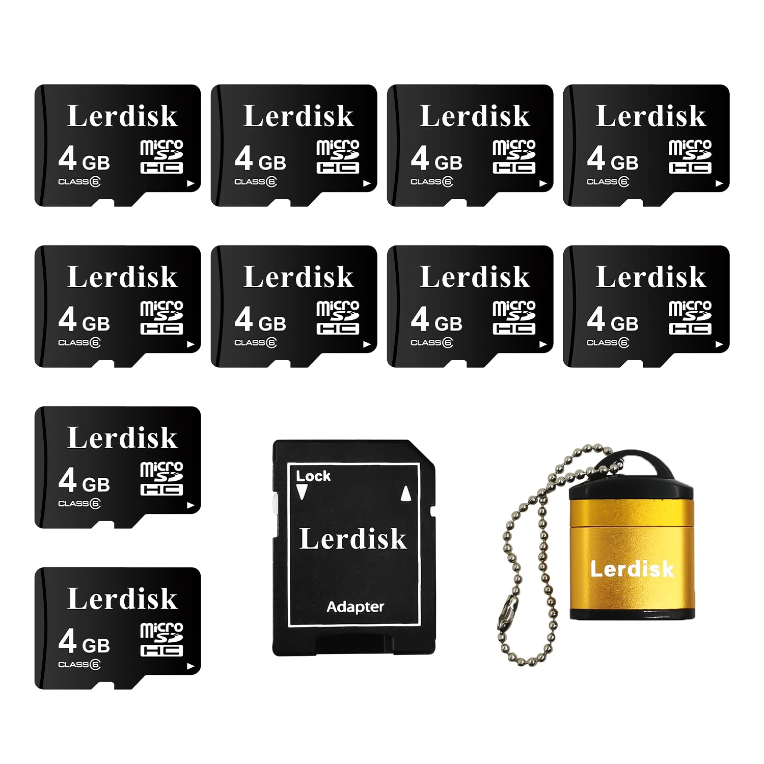 Lerdisk Factory Wholesale Micro Sd Card 4Gb Pack Of 10 In Bulk Micro Sdhc With Sd Adapter Produced By Authorized Licencee(4Gb)