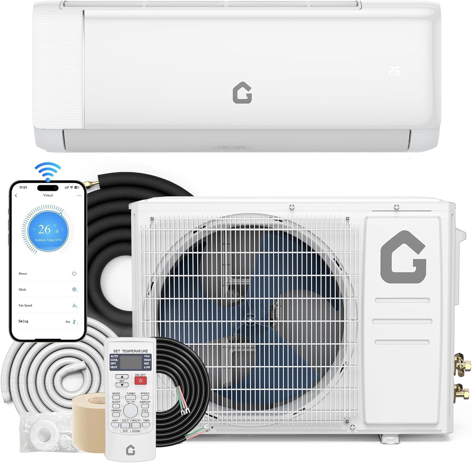 Garvee 12,000 BTU Mini Split Air Conditioner & Heat Pump, 21 SEER2 Ductless Inverter, Smart WiFi, DIY Install Kit, Quiet Operati