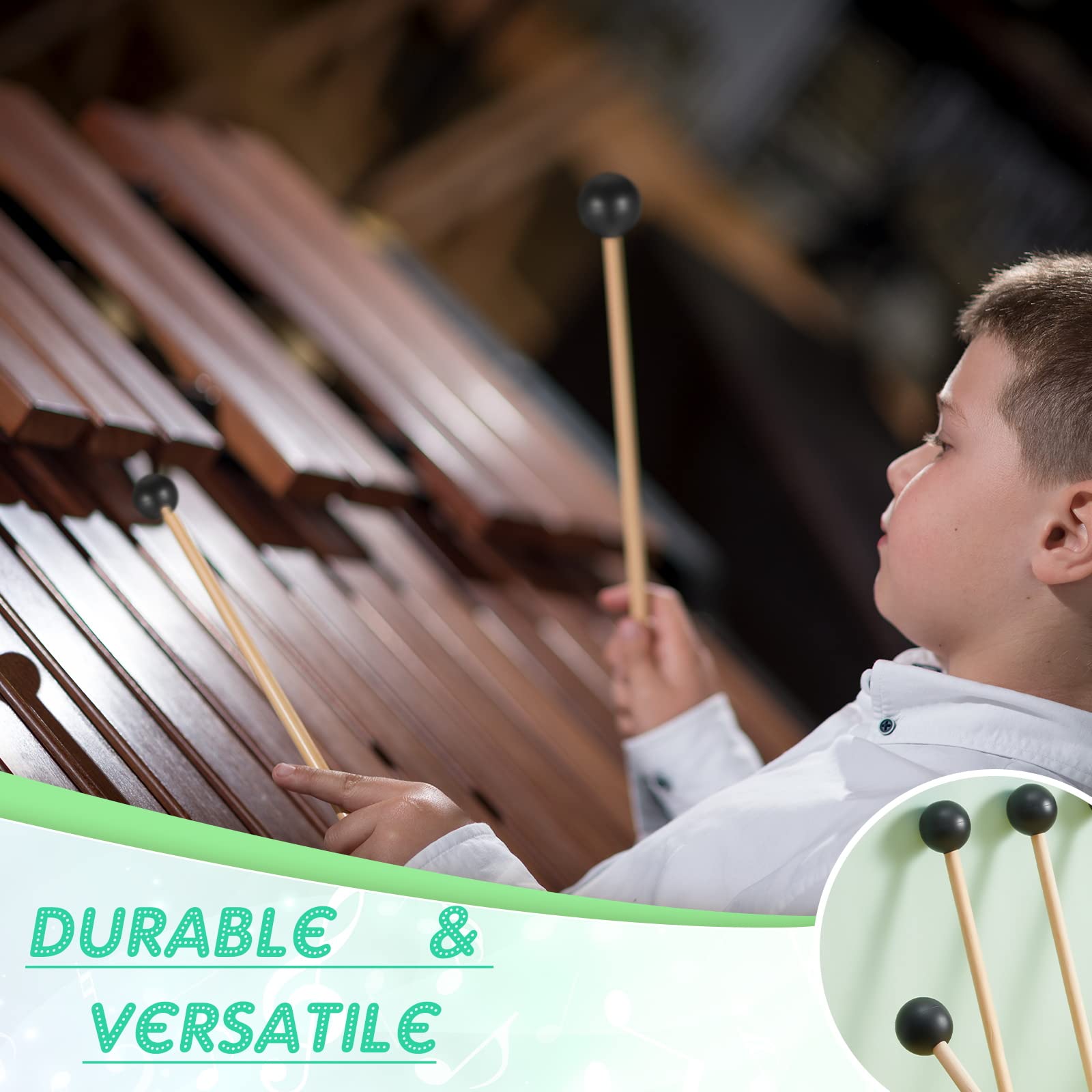 Boao 6 Pcs Rubber Mallet Percussion Xylophone Bell Mallets Glockenspiel Sticks Drum Stick Mallet With Wood Handle Rubber Mallet Percussion Instrument Kit For Gong Woodblock Drum Bells (Black)