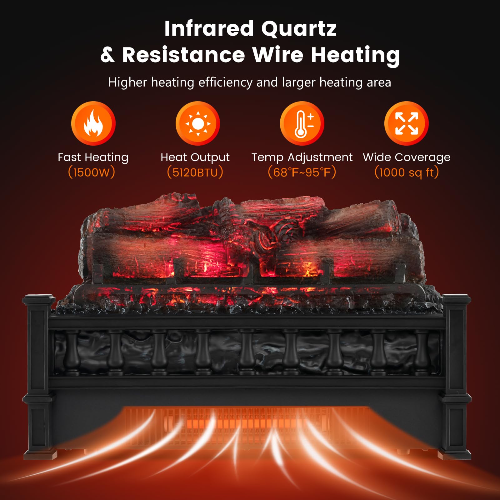 Tangkula 20 Inch Electric Fireplace Log Set With Adjustable Temp, Overheating Protection, Realistic Pinewood Ember Bed, Infrared