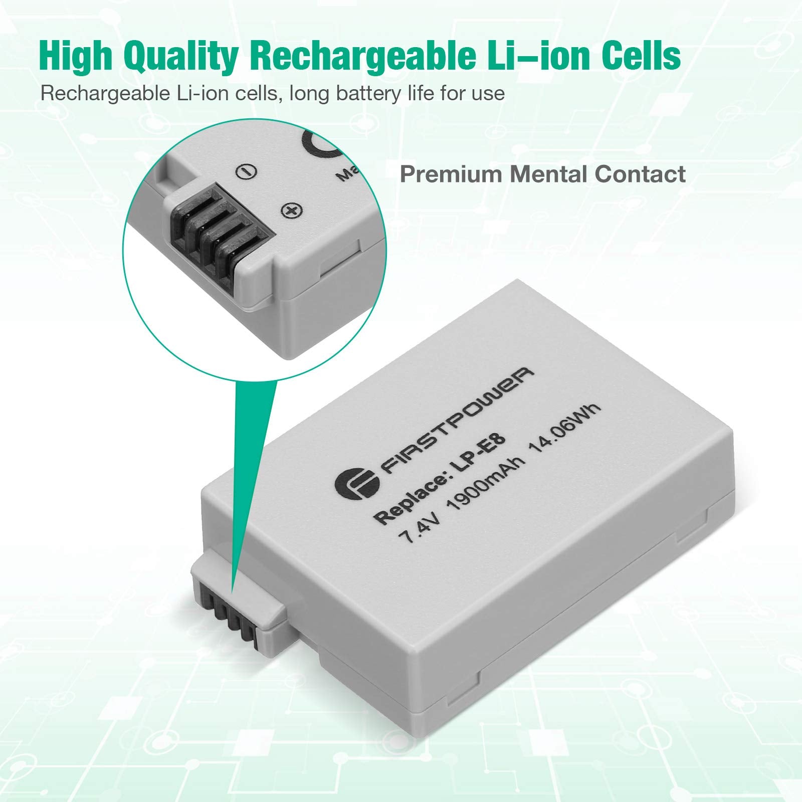Firstpower 2 Pack Lp E8 Batteries Compatible With Canon Eos Rebel T5I, T4I, T3I, T2I, Eos 550D, 600D, 650D, 700D, Kiss X4, Kiss