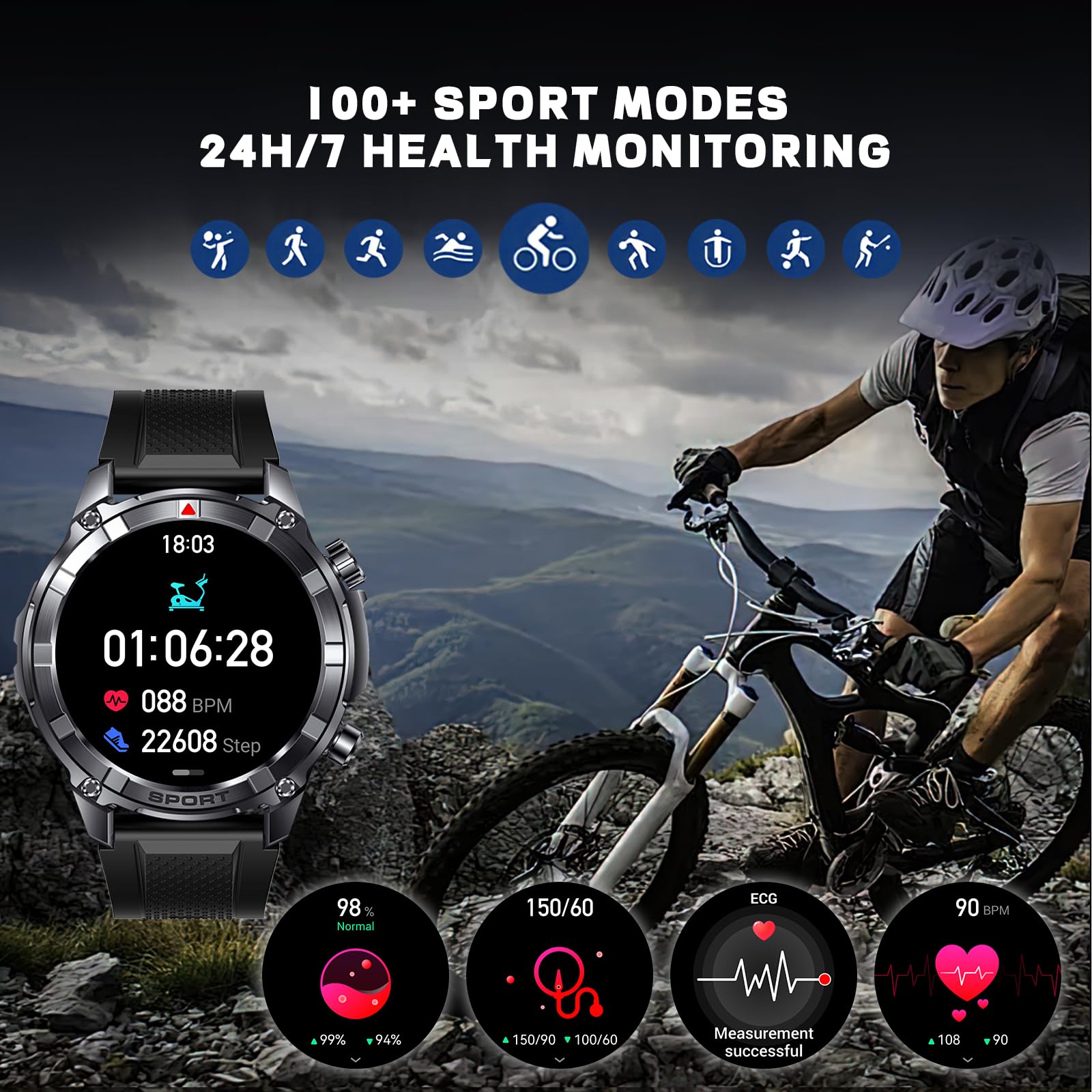 Ynwinste Smart Watches For Men With Bluetooth&Flashlight,1.52'' Ip68 Waterpro Men'S Smart Watch,500Mah 100+ Sport Modes With Hea