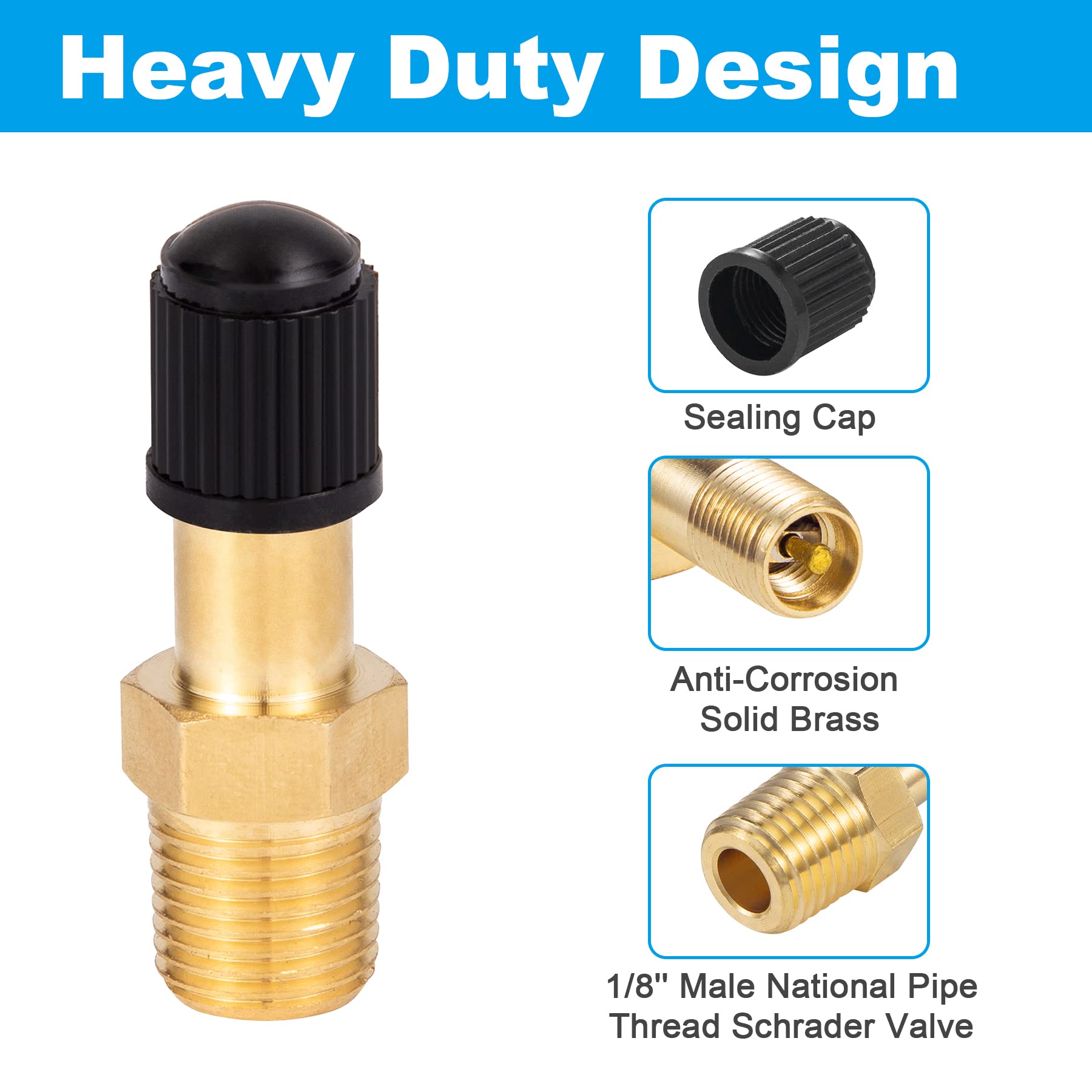 Breezliy 2Pcs 1/8'' Npt Tank Valve Anti Corrosion Brass Schrader Valve With Standard Valve Core With 1/8'' Npt Male,Using With A