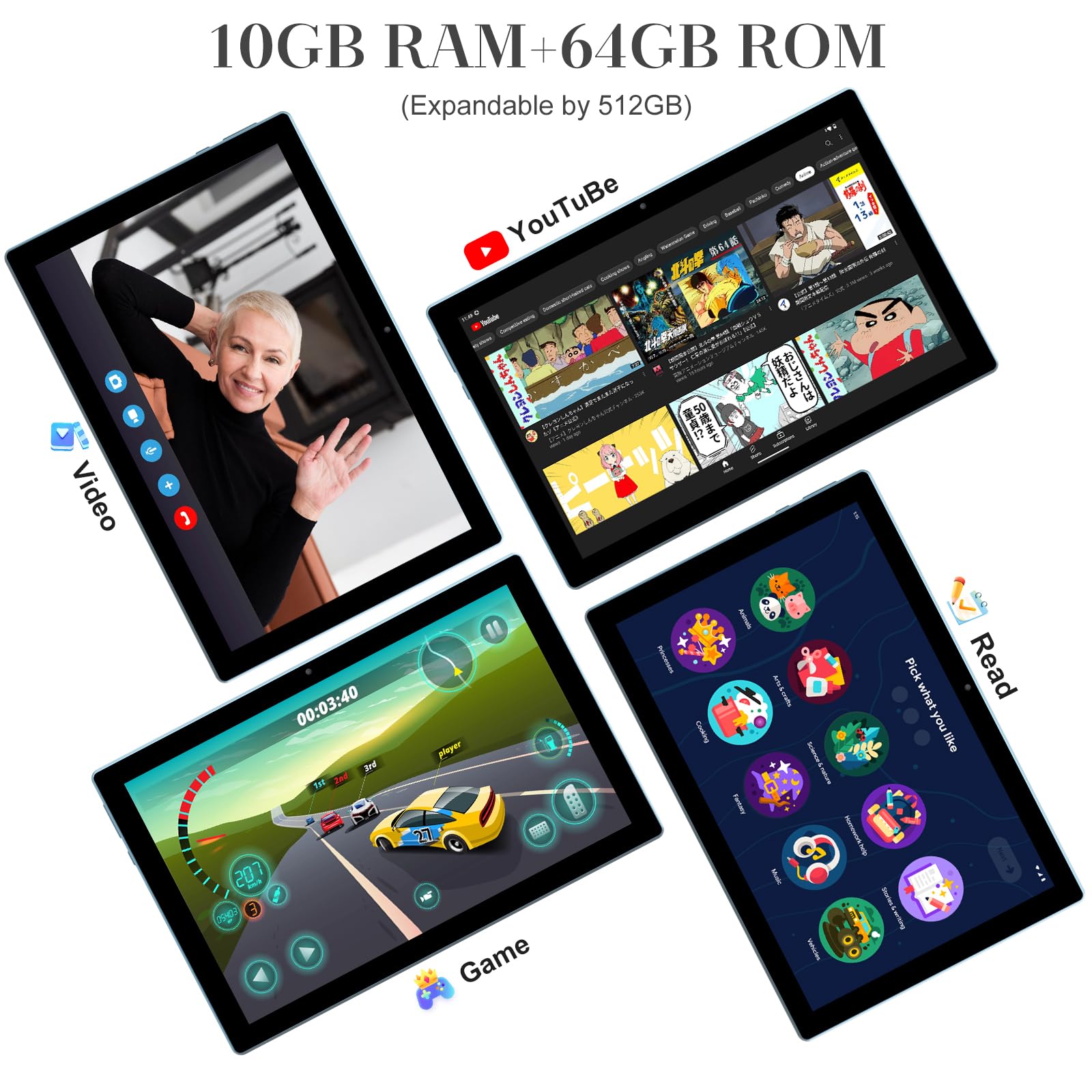 10 Inch Android 13 Tablet With Keyboard, 10Gb Ram+64Gb Rom+512Gb Expand Tablet, 1.8Ghz Quad Core Processor, 2024 Newest 2 In 1 T