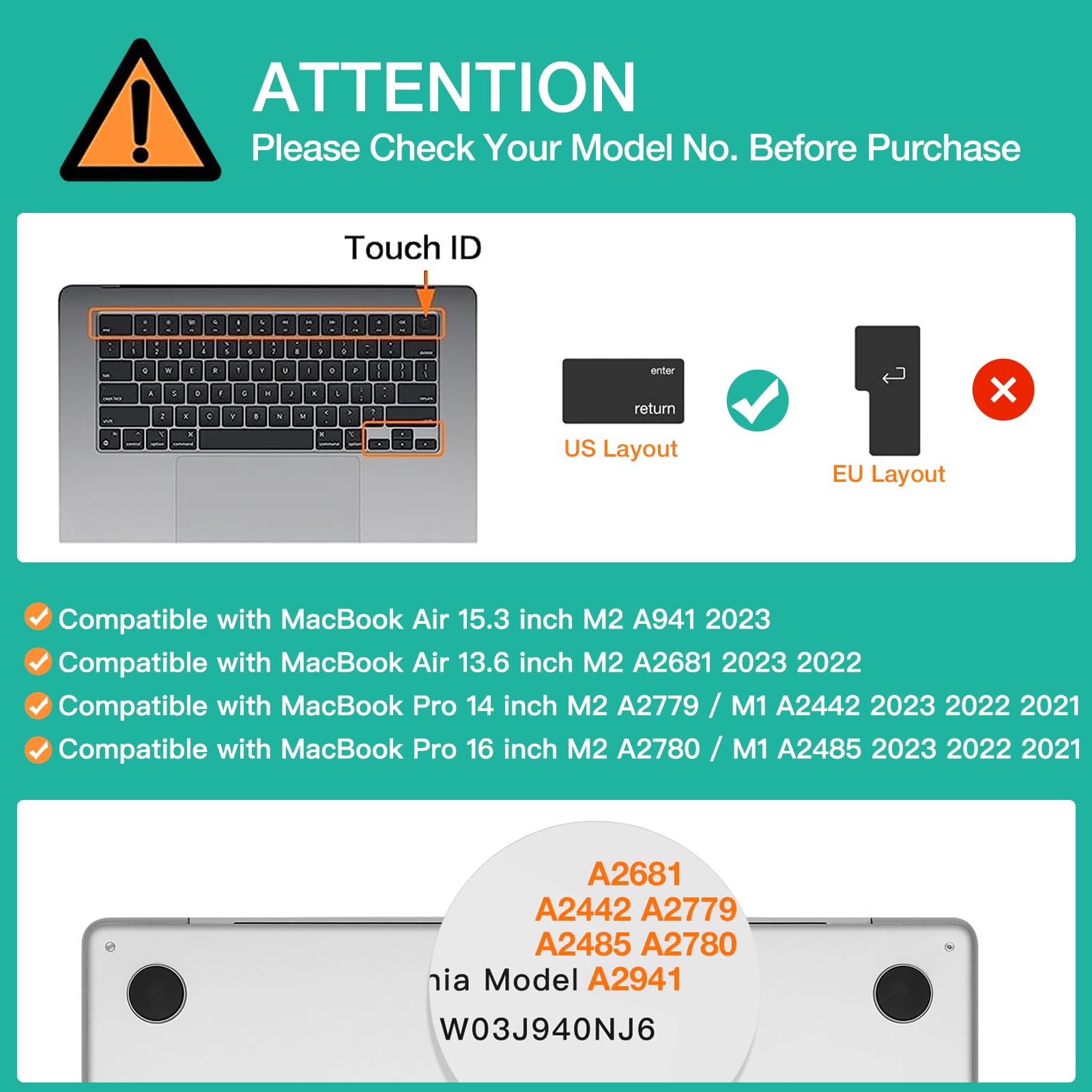 Mosiso Keyboard Cover Skin Compatible With Macbook Air 15 M3 A3114 M2 A2941/Air 13.6 M3 A3113 M2 A2681/Pro 14 M3 M2 M1 A2918 A29