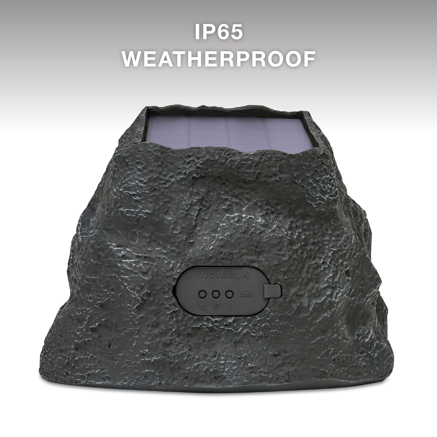 Victrola Rock Speaker Connect, Granite, Wireless Outdoor Speaker With Bluetooth 5.3, 22 Hour Battery Life, With Solar Charging,