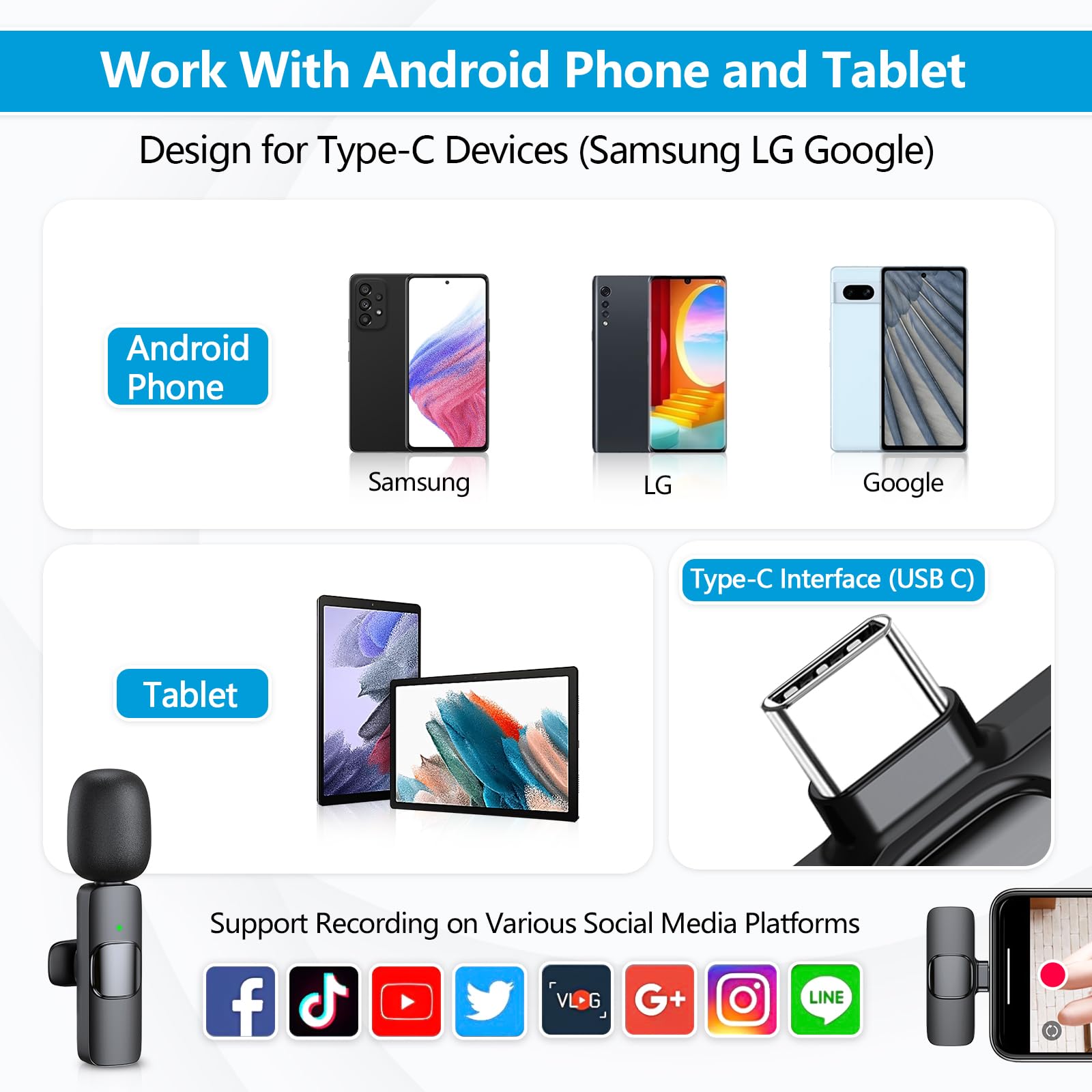 RICCHI Wireless Lavalier Microphone 2 Pack - USB C for iPhone/Android, Metal, Model 1, Ideal for Interviews, Podcasts, Live Streaming