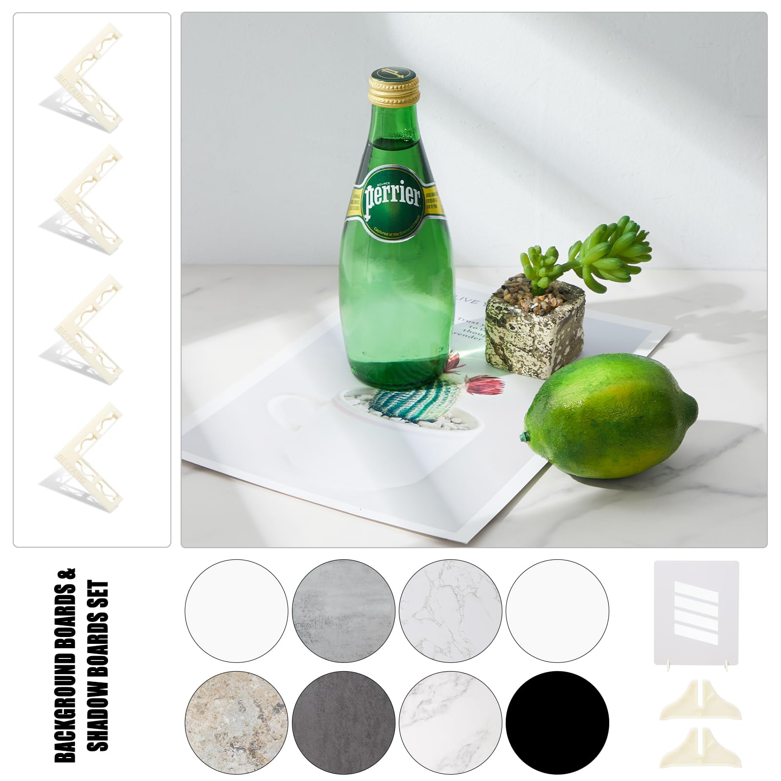 Beiyang 4Pcs 16X16 Inch Backdrop Boards And 1Pcs 15X19 Inch Window Shadow Pane, Perfect Backdrop Kit For Small Product Such As F