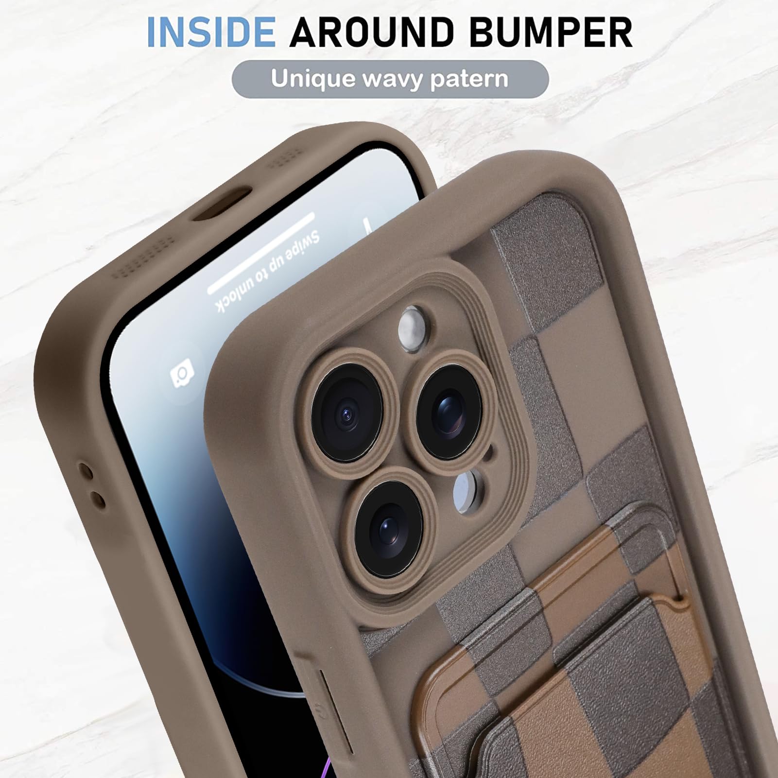 Kanghar Compatible With Iphone 14 Pro Case, Wallet Silicone Checkered Cute Pattern, Card Holder Camera Protection Soft Slim Shoc