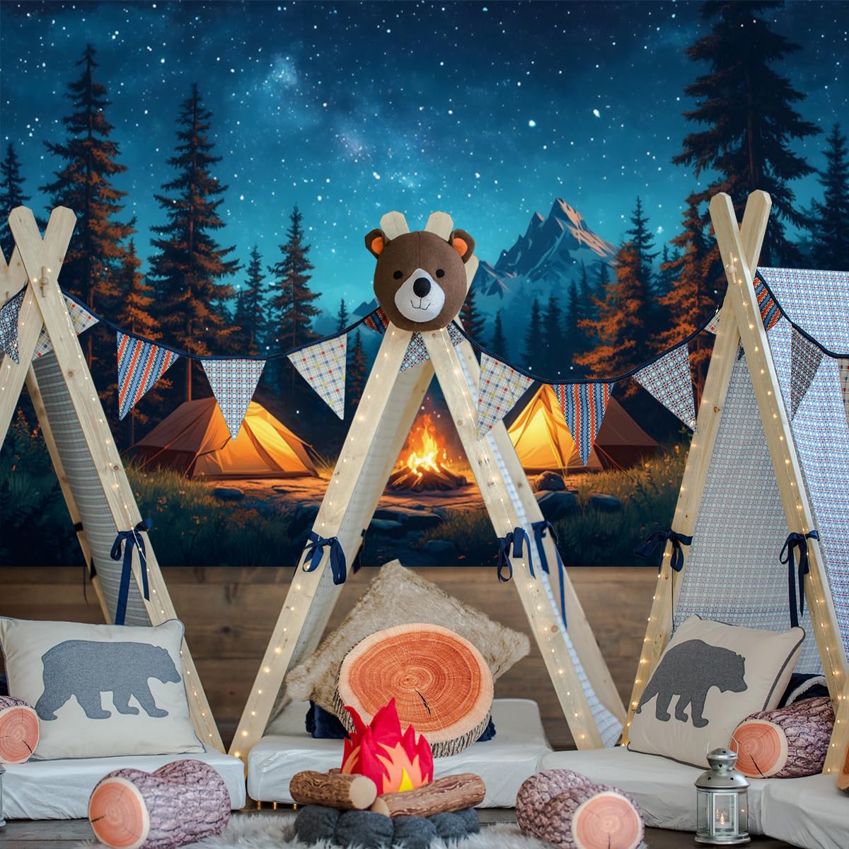 10X8Ft Forest Scene Camping Backdrop, Camping Photography Background For Children Adults, Happy Camping Party Banner Decorations