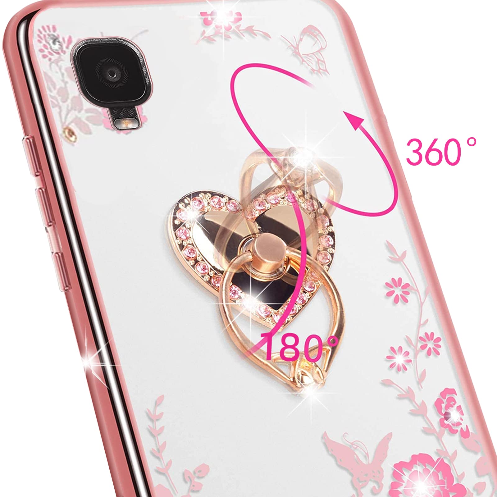 Kudini For Tcl A3 Phone Case, Tcl A509Dl Phone Case For Women Girl Glitter Crystal Butterfly Heart Floral Tpu Bling Cute Protect