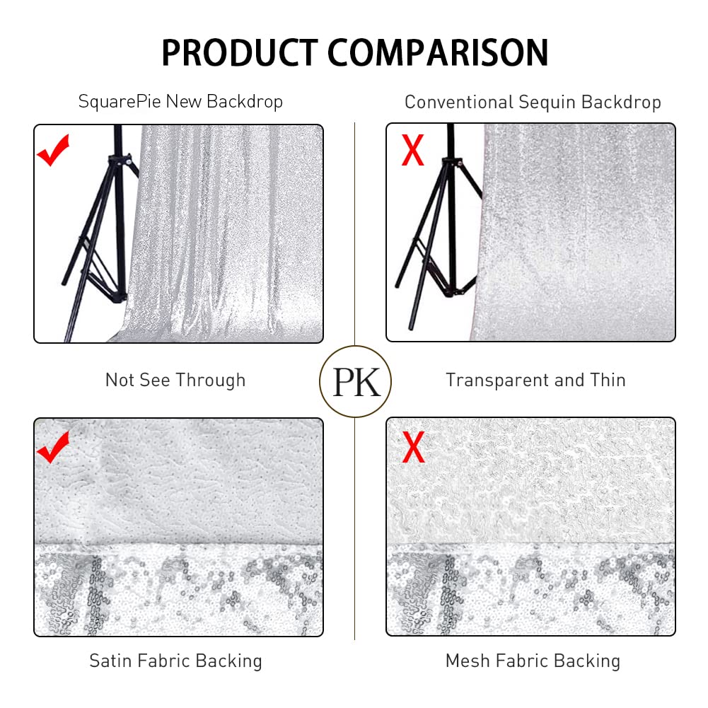 Squarepie Sequin Backdrop Not See Through Thick Stain Background For Photography Glitter Curtain Party 8Ft X 8Ft Silver