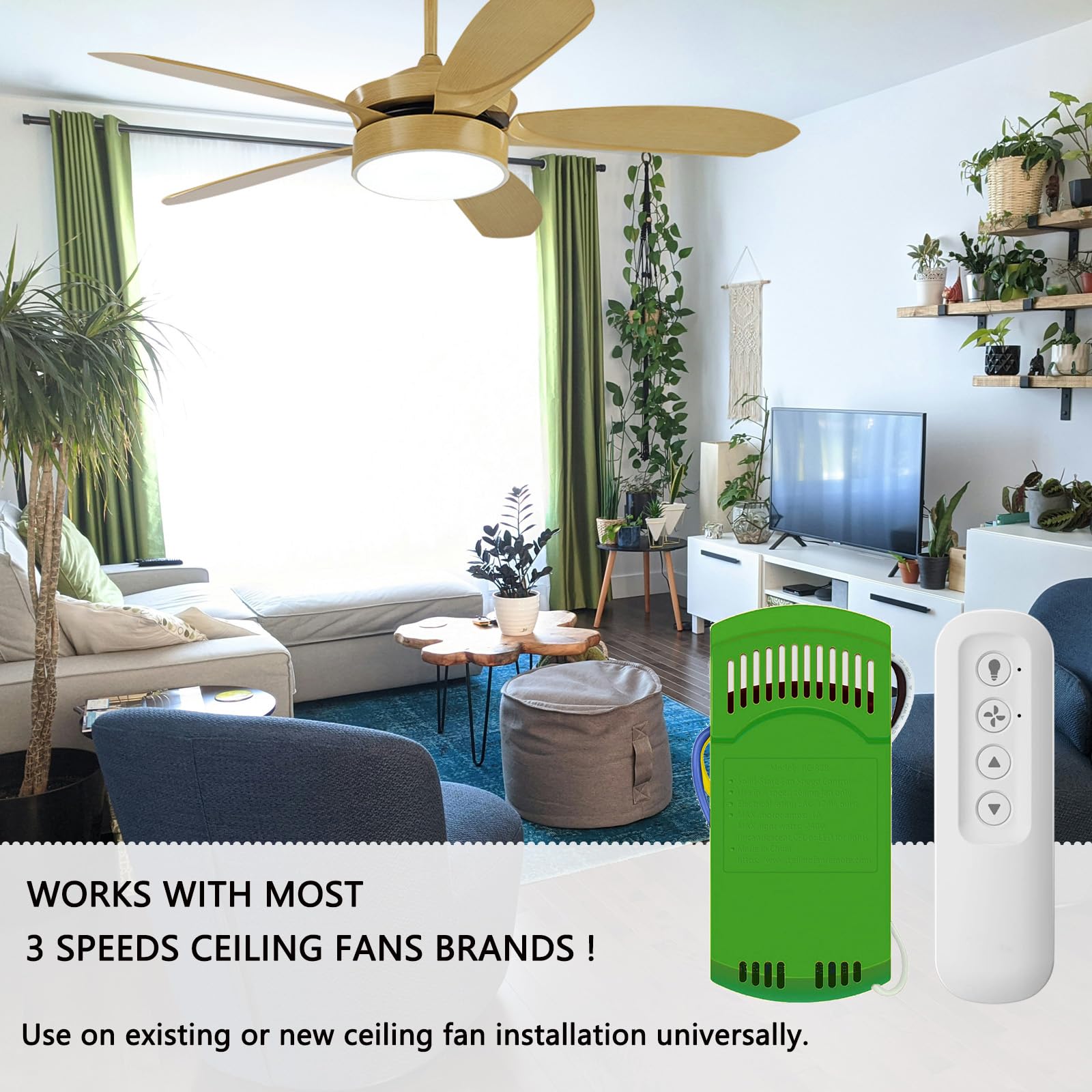 Ceiling Fan Remote Control Kit With Receiver, Replacement For Hunter 99770, 99772, 99392, 99813, Universal 3 Speeds Remote Contr