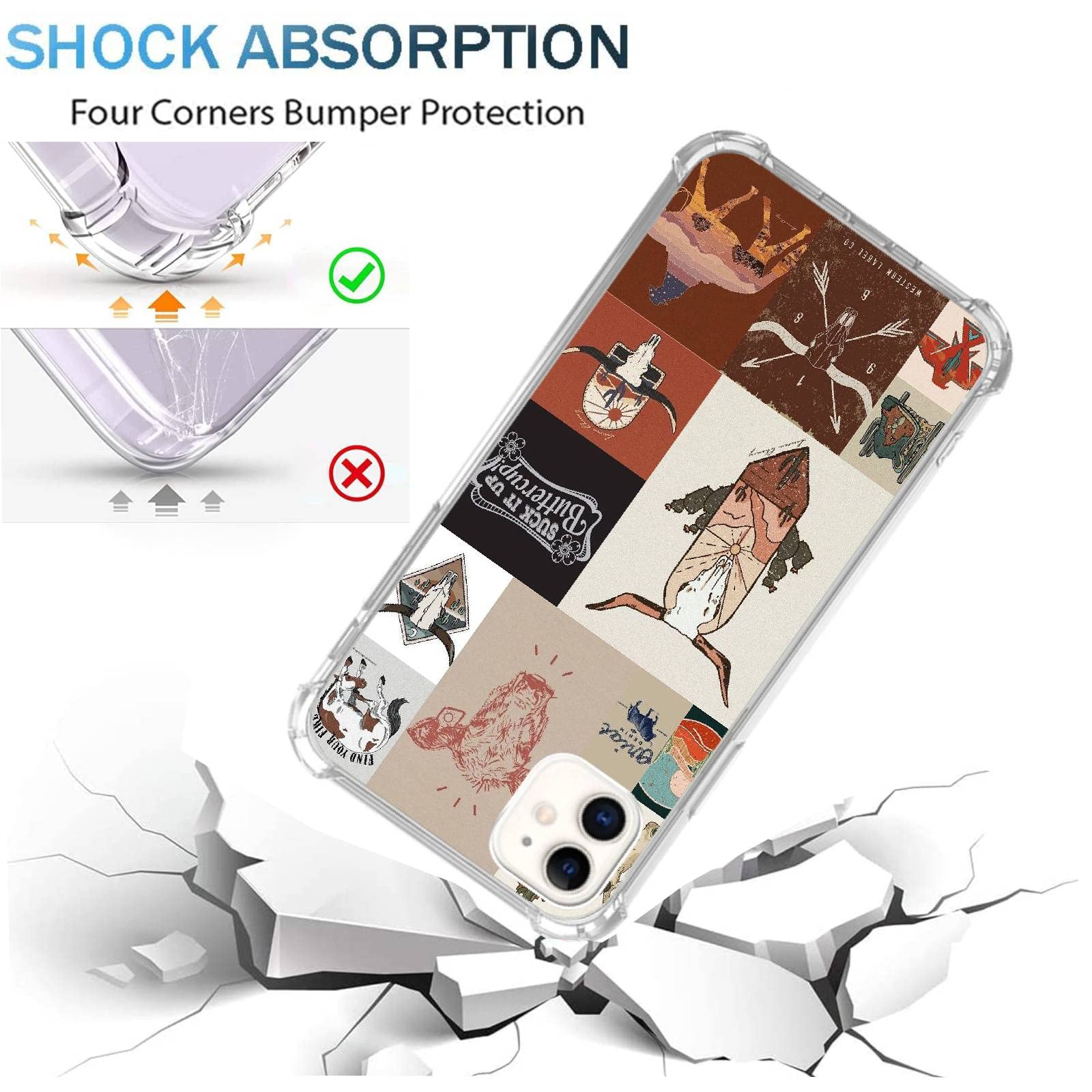 Western Country Collage Phone Case Compatible With Iphone 12/Iphone 12 Pro, Boho Western Cow Horse Collage Trendy Cool Case For