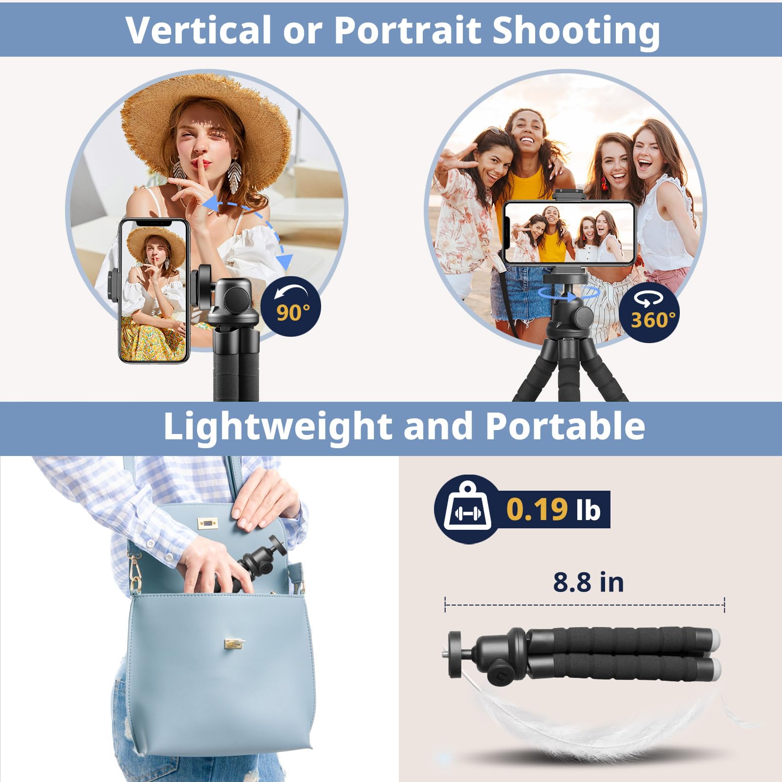 Eicaus Portable And Flexible Phone Tripod Stand For Cellphones, Compact Mini Tripod With Remote For Video Recording, Vlogging An