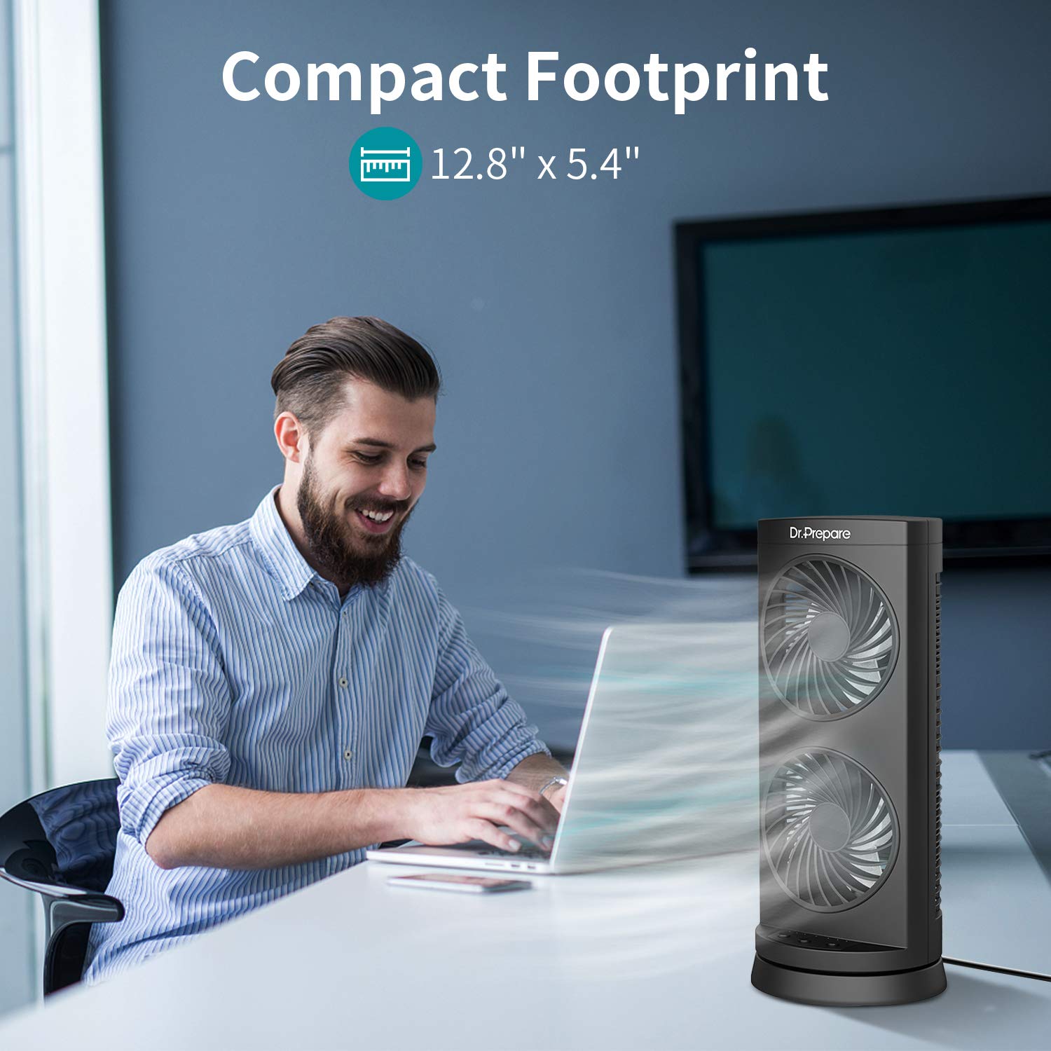 Dr. Prepare Tower Fan Oscillating Fan, Portable Desk Fan With 3 Speed Options, Dual Air Circulation, 110 Oscillation, 3 Timers,