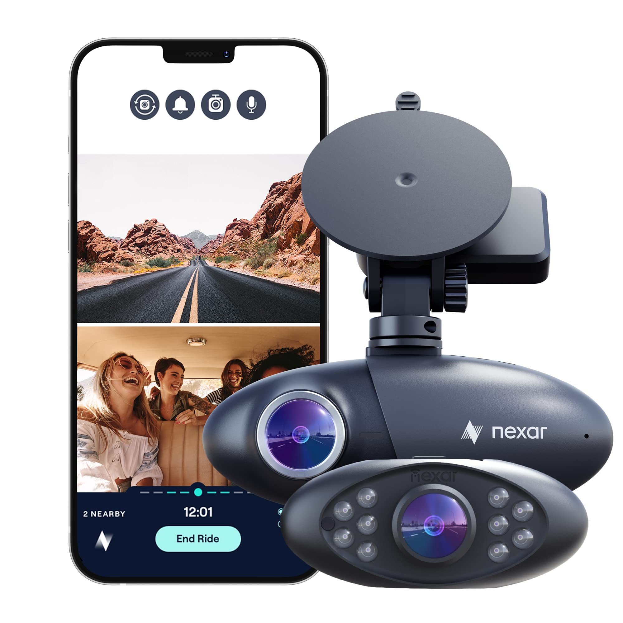 Nexar Pro Dual Dash Cam   1 Year Nexar App Subscription Included   Unlimited Cloud Storage, Drive Recordings, Parking Mode, Nigh