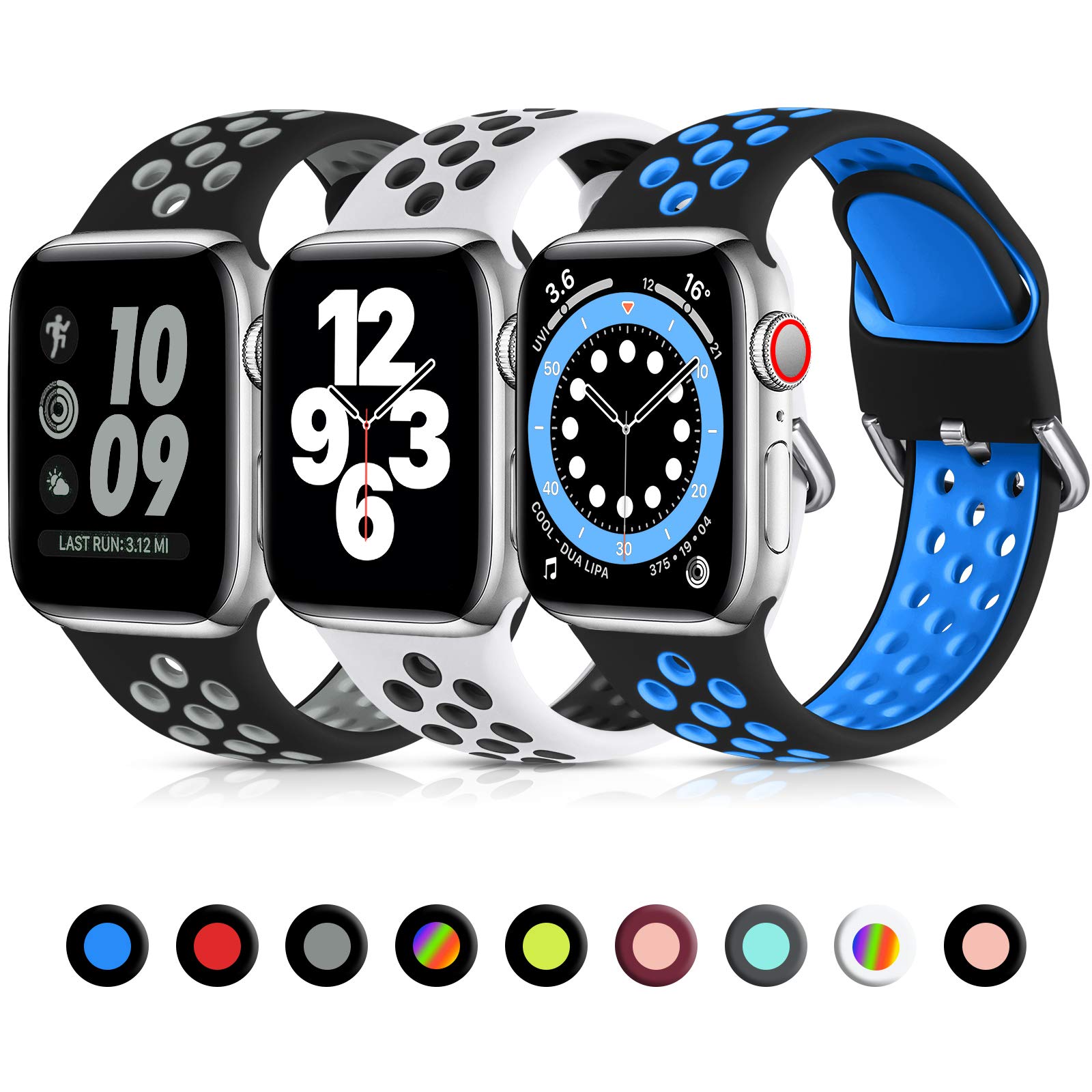 Lerobo 3 Pack Compatible For Apple Watch Band 40Mm 38Mm 41Mm 45Mm 44Mm 42Mm, Soft Silicone Sport Strap Breathable Replacement Ba
