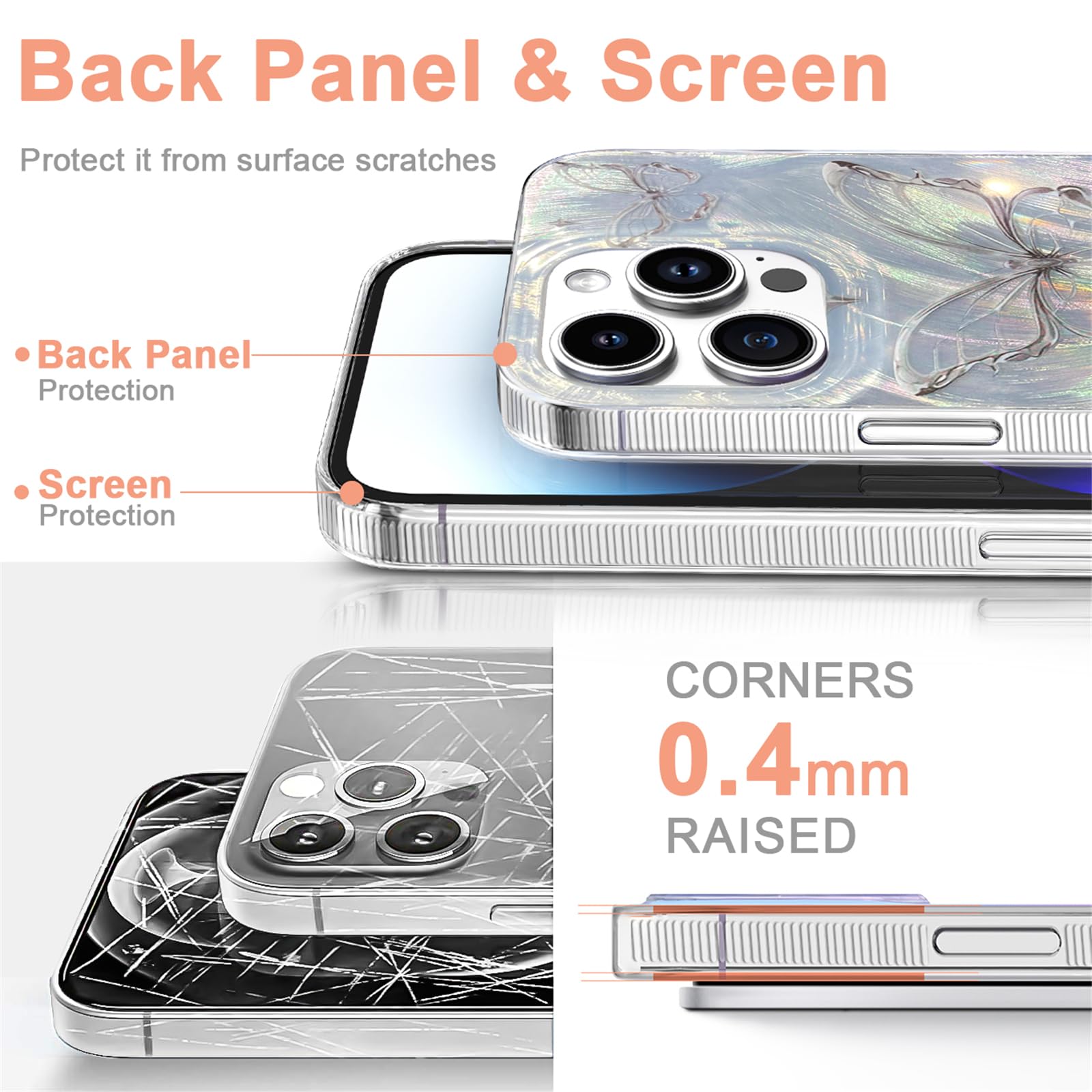 I Mgae In Ar Compact Case For Iphone 16 Pro Shiny Silver Butterfly Design,Cute Trendy Soft Slim Tpu Shockproof Protective Phone