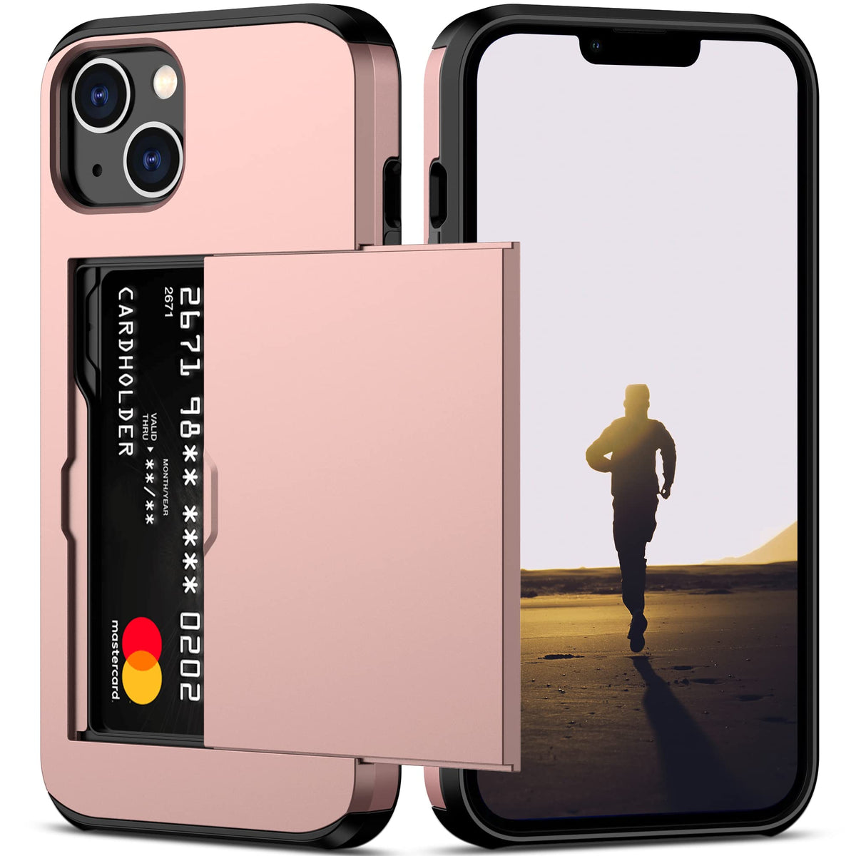 Nvollnoe For Iphone 13 Case With Card Holder Heavy Duty Protective Dual Layer Shockproof Hidden Card Slot Slim Wallet Case For I
