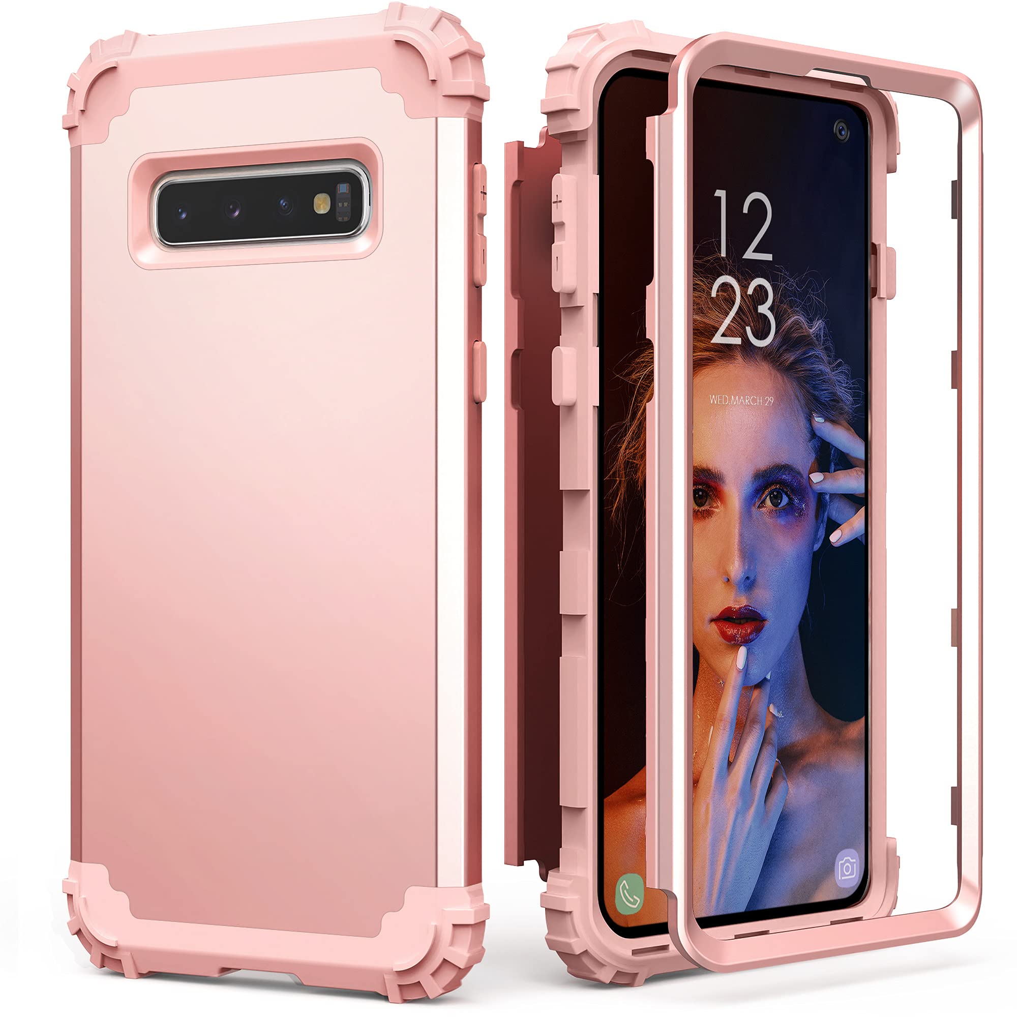 Idweel For Galaxy S10 Case, For Galaxy S10 Case Rose Gold For Women Girls, 3 In 1 Shockproof Slim Hybrid Heavy Duty Protection H