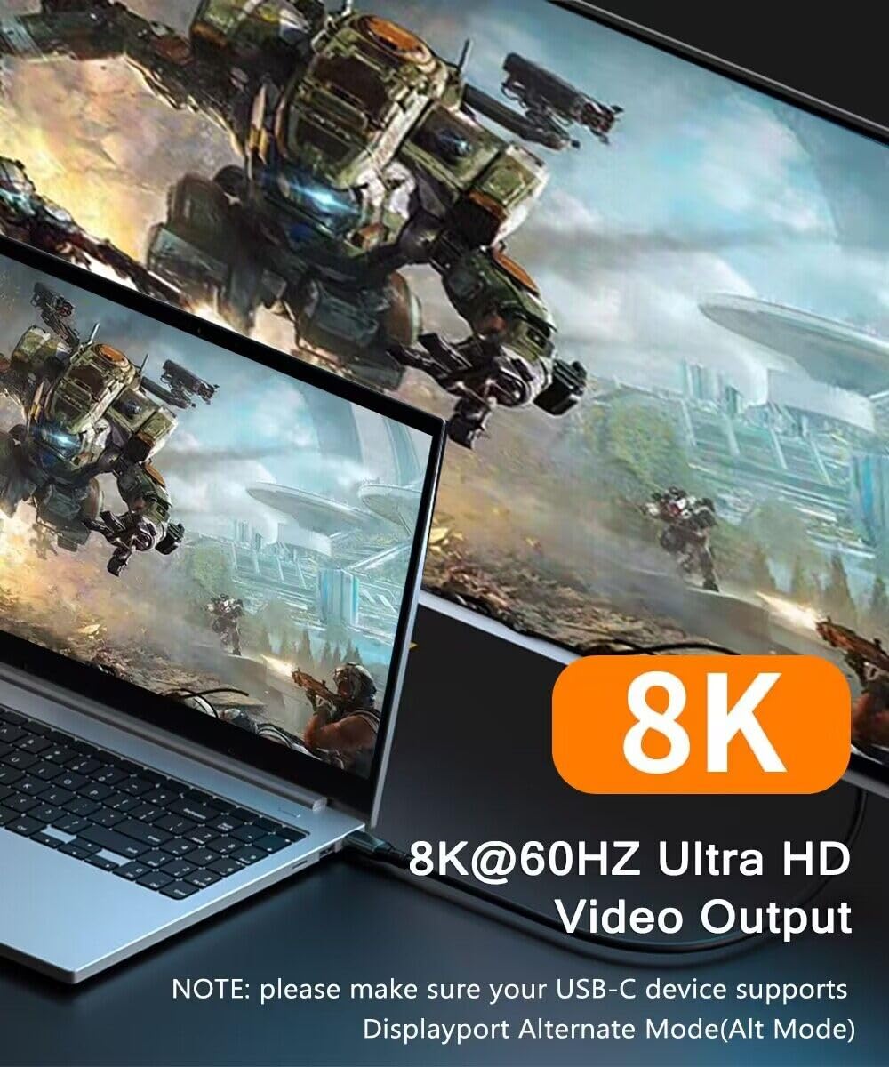 Akwor New Usb C To Usb C Monitor Cable?8K@60Hz, 100W, 20Gbps? Usb C 3.2 Display Cable Thunderbolt 3/4 Compatible, Usb C Charger Cable For Iphone 15/16 Series, Macbook, Ipad Pro/Air And More 3.3Ft