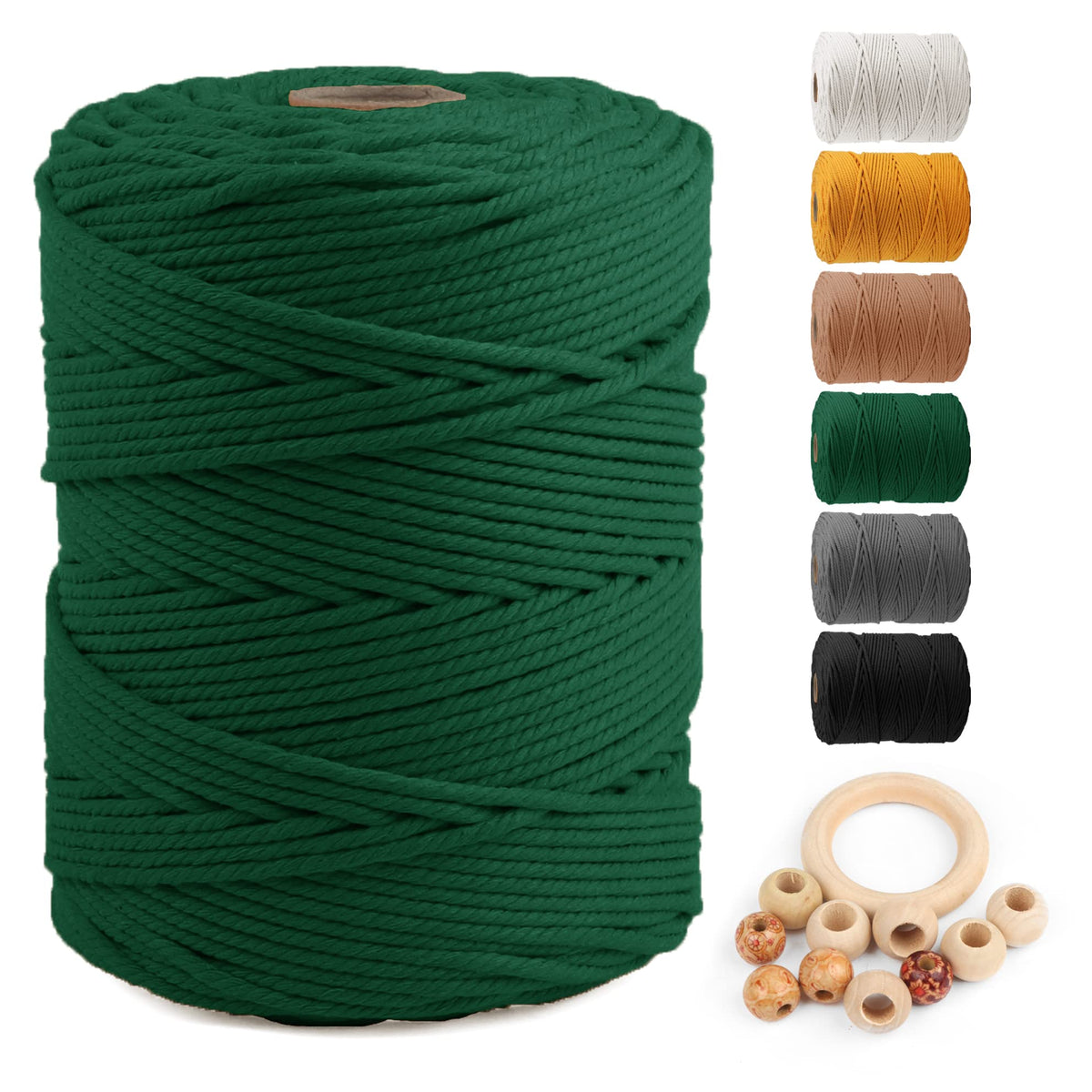 Macrame Cotton Cord 5Mm X 328Yds, Zuext Natural Handmade Blackish Green Cords 4 Strands Knitted Rope String For Craft Wall Hangi