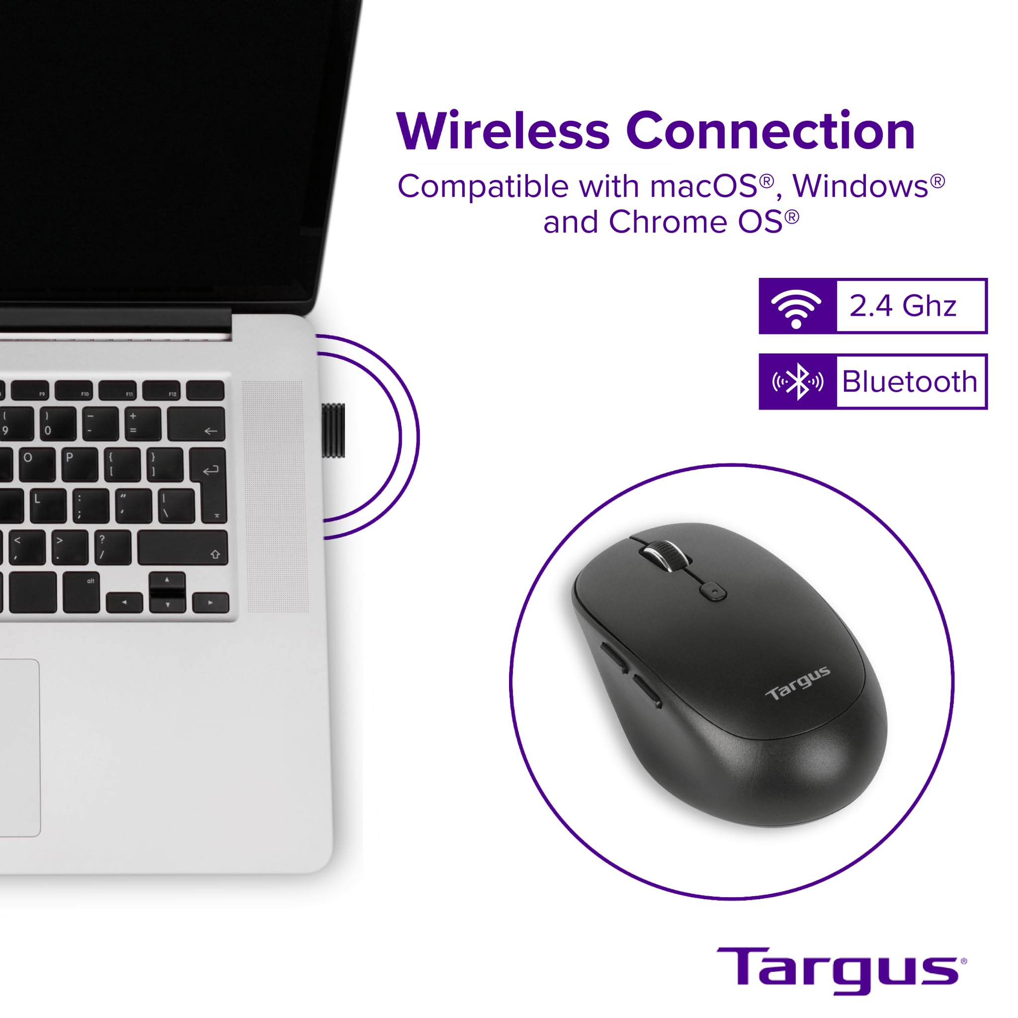 Targus Midsize Comfort Multi-Device Bluetooth Mouse - Compatible With Chrome Os, Windows, And Macos (Amb582Gl)