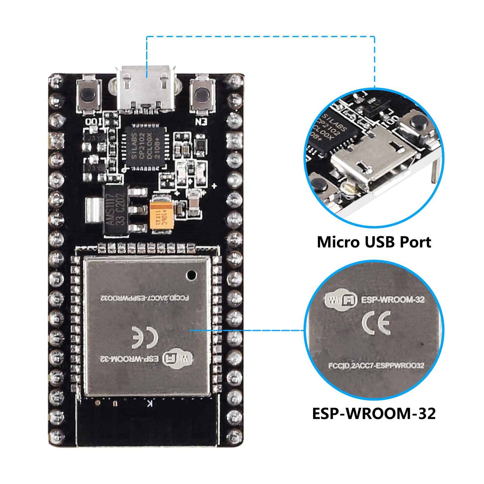 3Pcs Esp32 Development Board Cp2102 Chip 38Pin Narrow Version Wifi + Bluetooth Microcontroller Dual Cores Esp 32 Esp 32D Board E