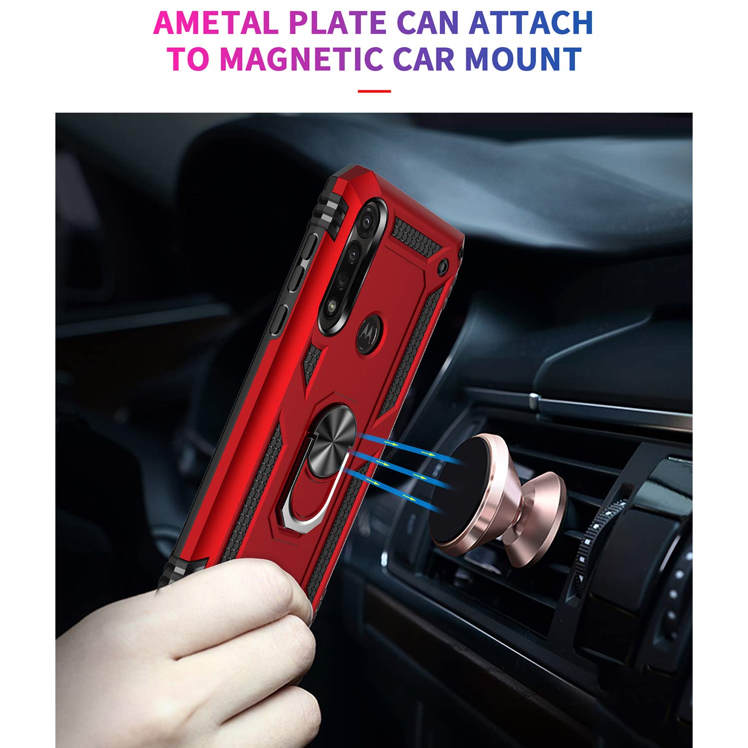 Tjs Compatible With Motorola Moto G Power (2020) Case, With [Tempered Glass Screen Protector] Defender Metal Ring Magnetic Suppo