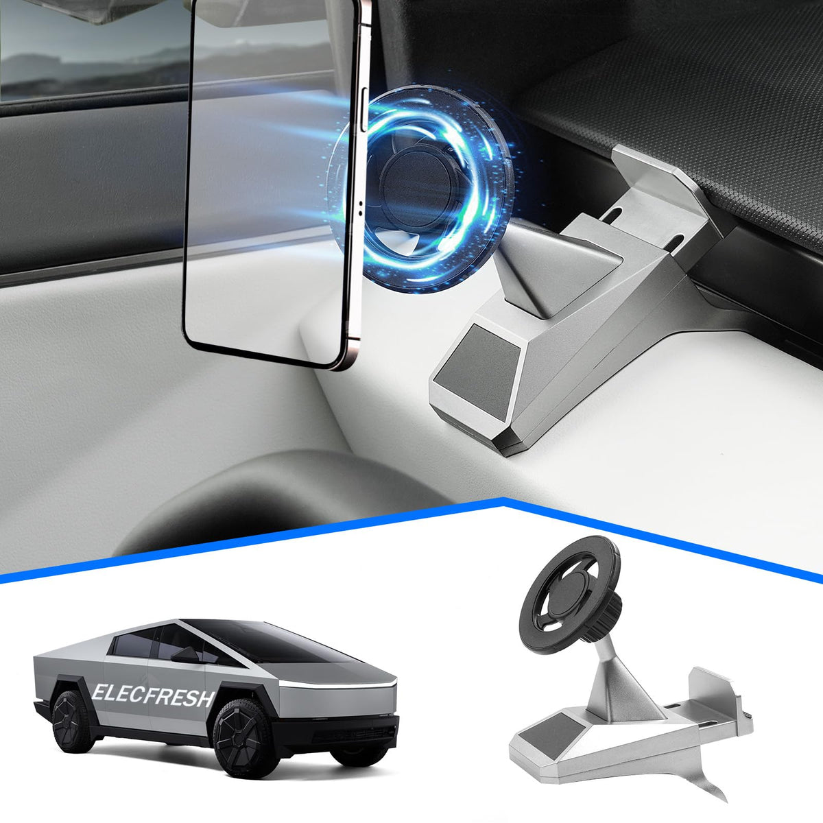 Elecfresh Phone Mount For Tesla Cybertruck Fit For All Phone, Magnetic Phone Holder For Cybertruck Accessories Can Be Adjusted 3
