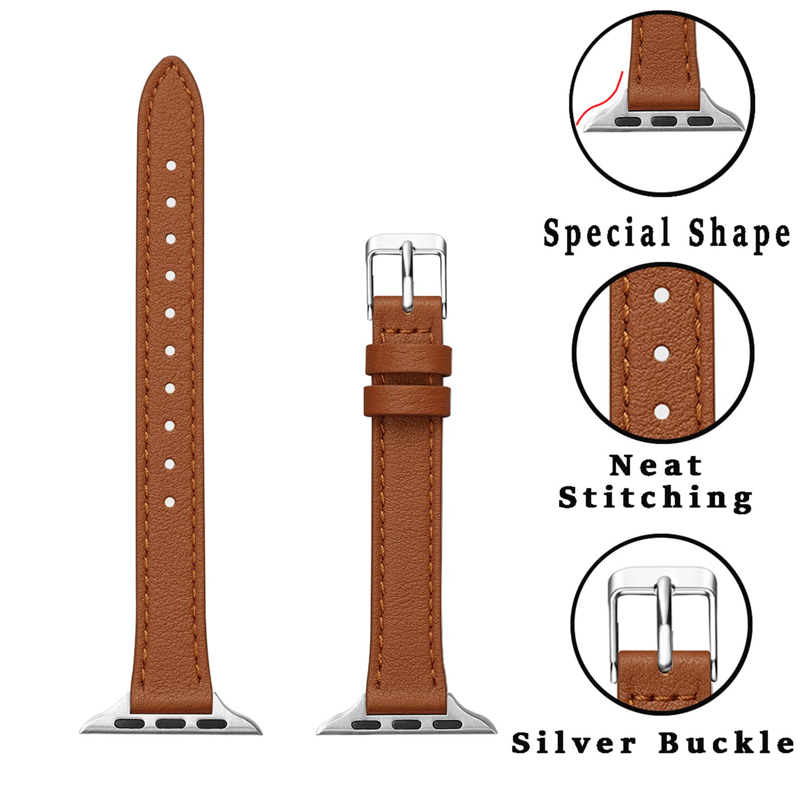 Stiroll Slim Leather Bands Compatible With Apple Watch Band 49Mm 46Mm 45Mm 44Mm 42Mm(Series 3 2 1), Top Grain Leather Watch Thin