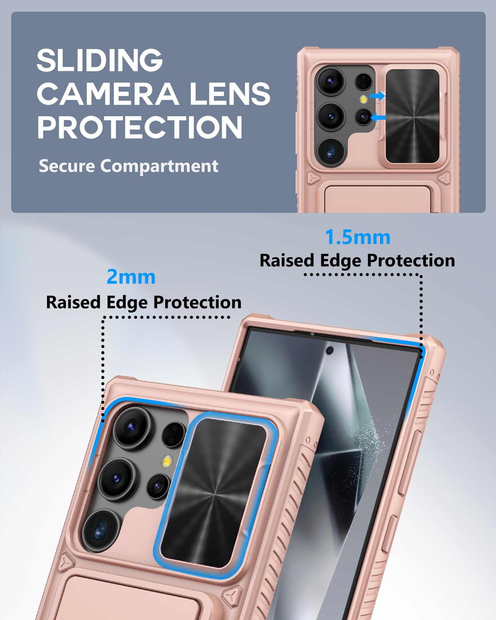 Atatoo For Samsung Galaxy S24 Ultra Case Wallet, Built In Card Holder(Store 4 5 Cards) & Slide Lens Cover, Military Grade Protec