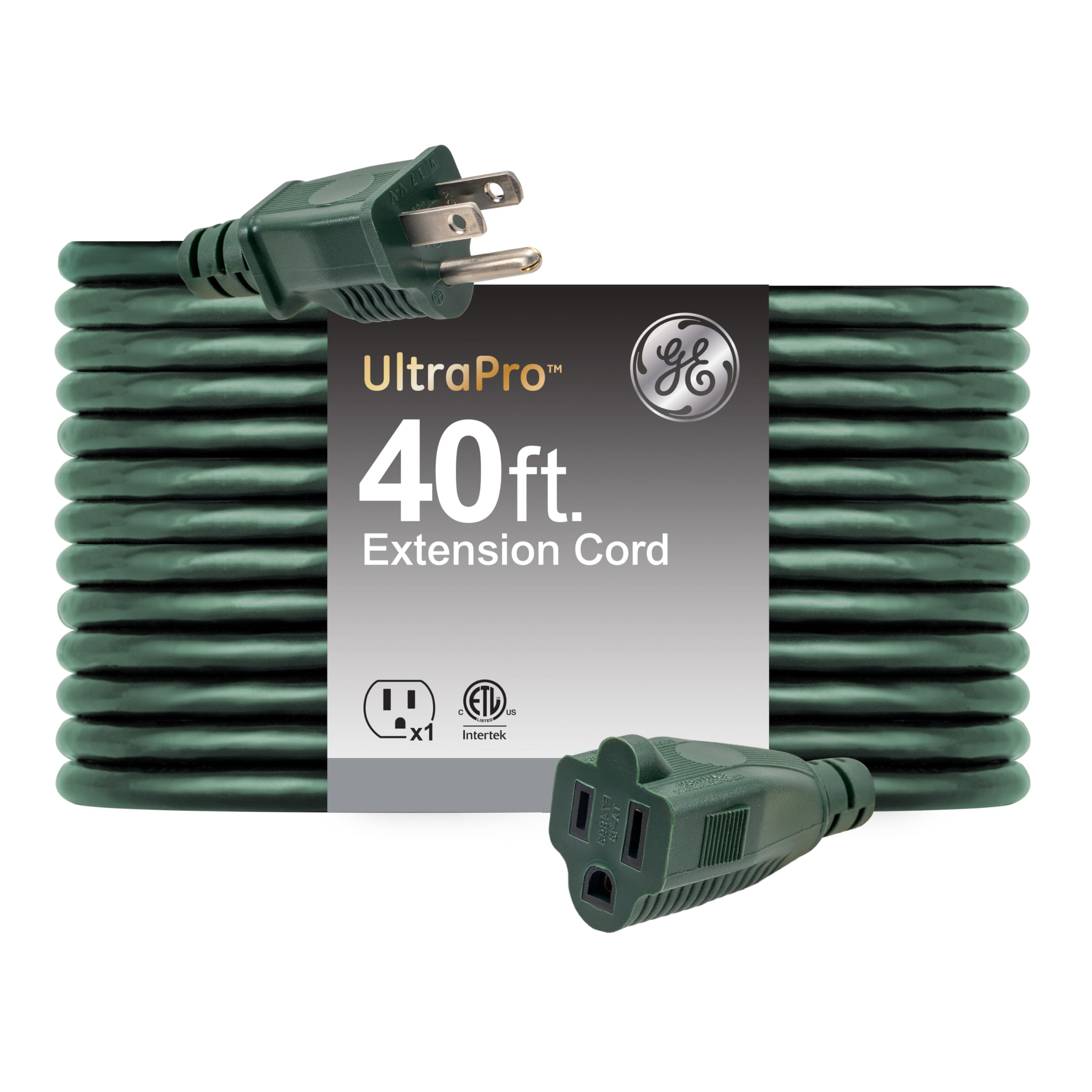 Ge Outdoor Extension Cord, 40 Ft, Grounded Heavy Duty Extension Cord, 16Awg 3 Prong Extension Cord Outdoor, Outside Extension Co