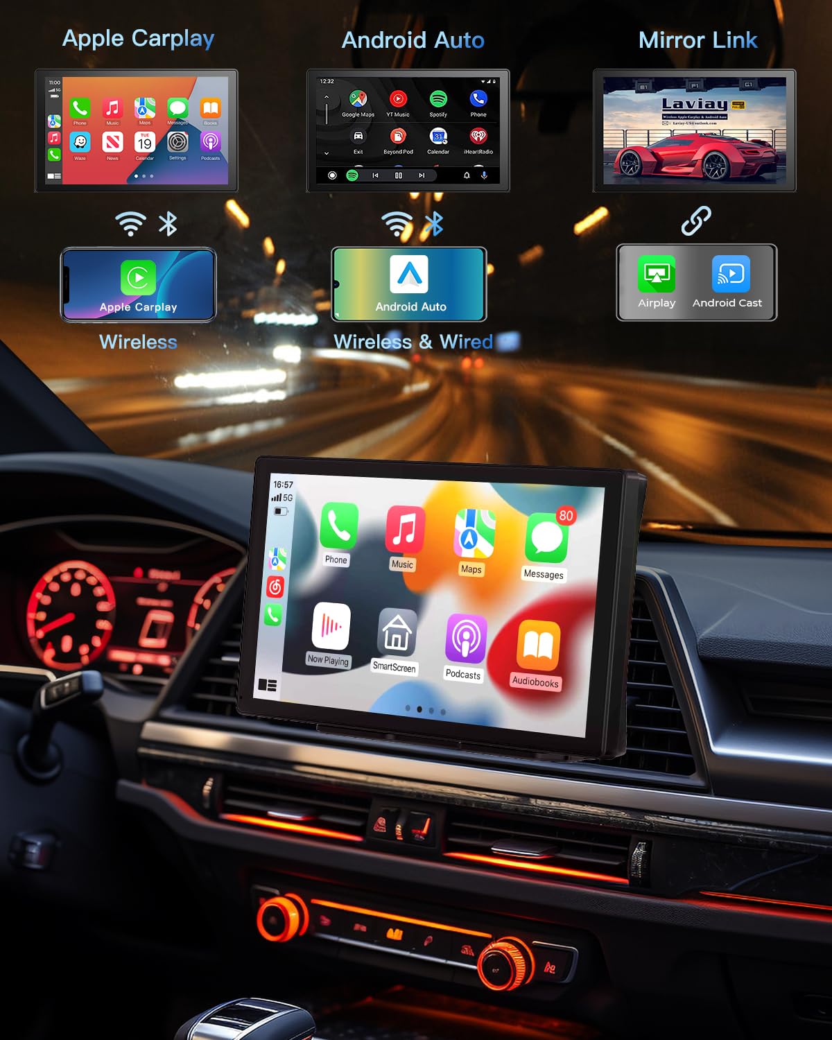 Wireless Carplay Touchscreen With 4K Dash Cam: Portable Apple Carplay & Android Auto Car Stereo, Car Audio Receivers With 1080P