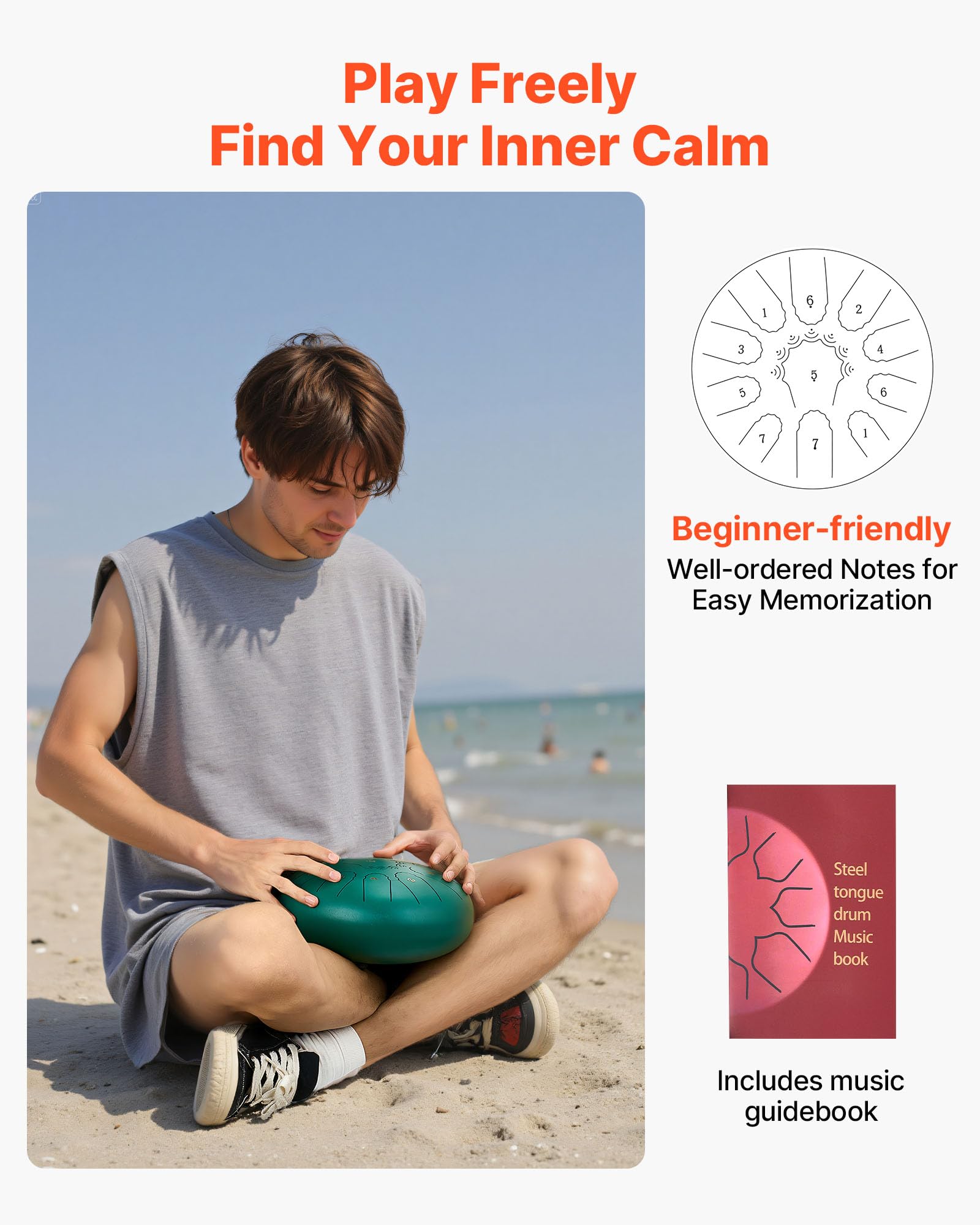 Vevor Steel Tongue Drum, 10 In 11 Notes Rain Drum For Outside Garden, C Major Musical Drums With Music Book & Mallets, Percussio