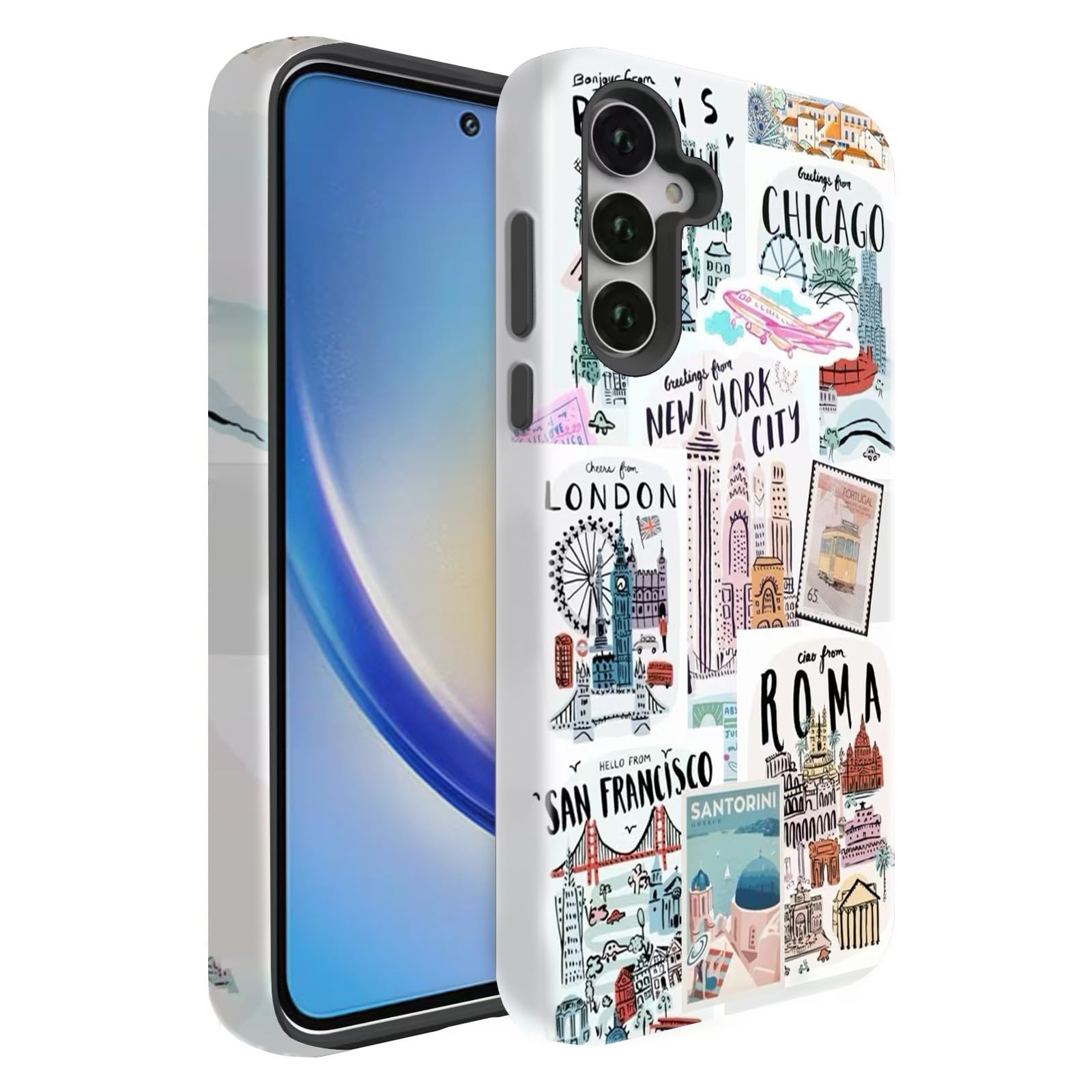 BSMOSPER Compatible for Samsung Galaxy A17 5G Case, Dual Layer Heavy Duty 2 in 1 Shockproof Protective Phone Case,Travel Map | D