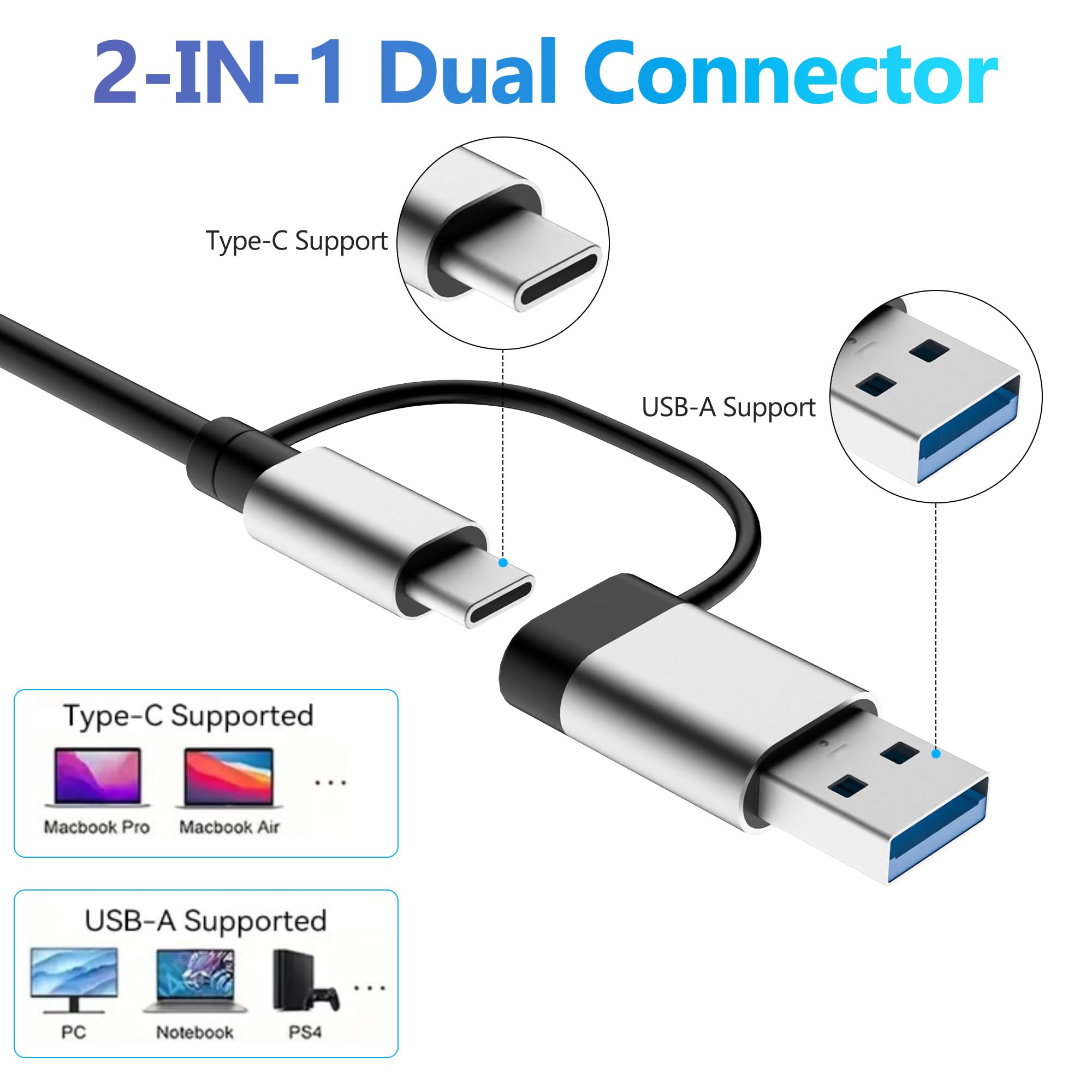 Kalawen Usb C Hub Usb Hub 3.0, Aluminum 8 In 1 Usb Splitter With 1 X Usb 3.0, 3 X Usb 2.0 And 1 X Usb C, Sd/Tf Card Reader, 3.5M